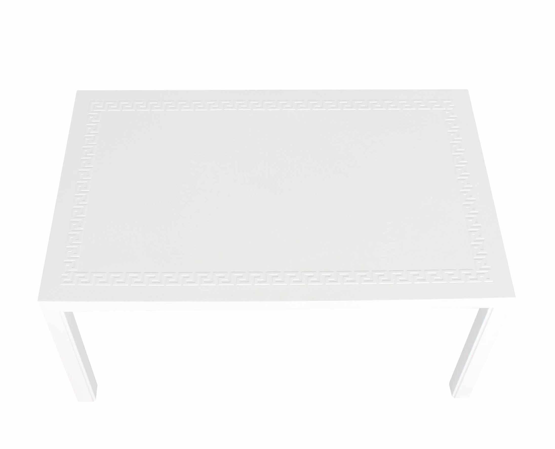 Mid-Century Modern White Lacquer Raised Greek Key Ornament Top Coffee Table For Sale