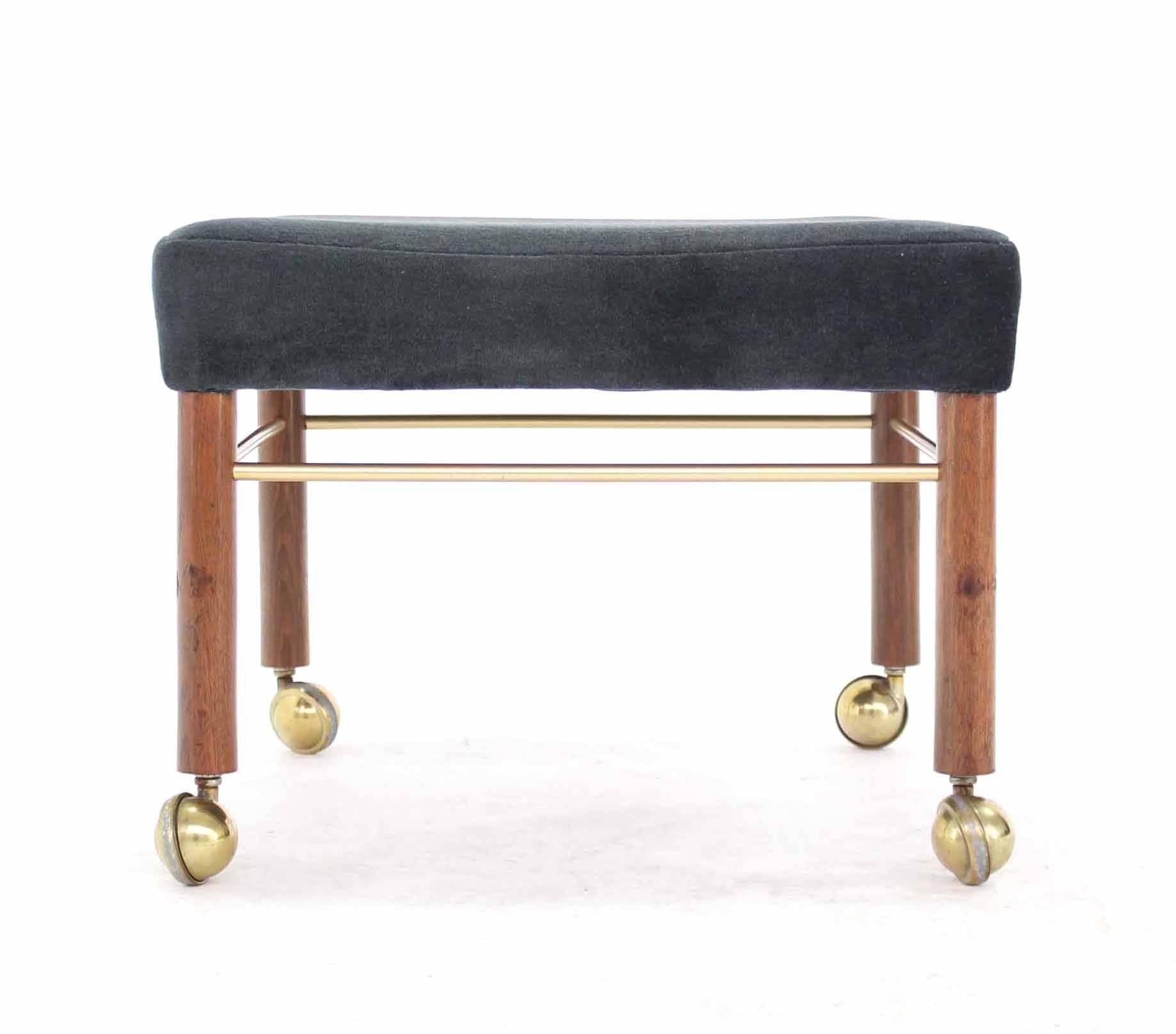 Brass Square Newly Upholstered in Black or Charcoal Mohair Bench