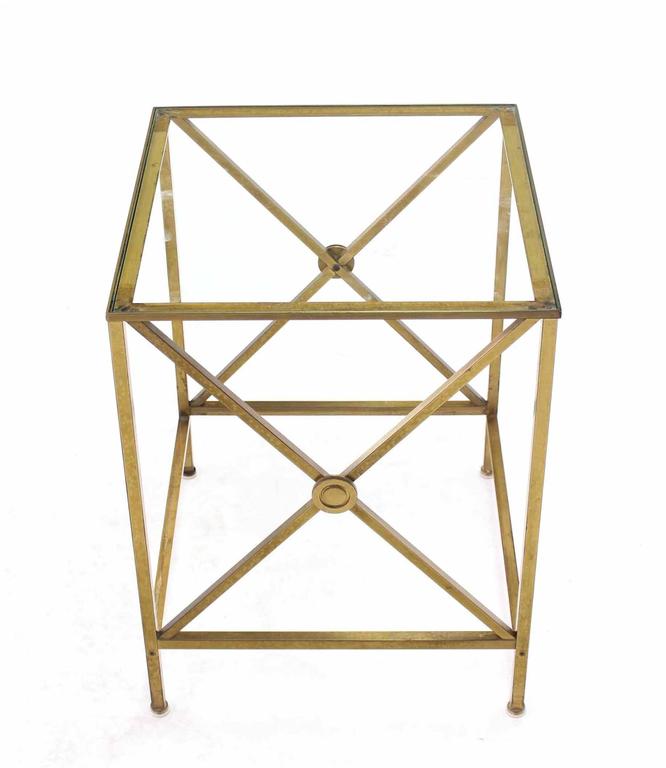 Brass Cube Shape X Base Side End Table For Sale at 1stDibs