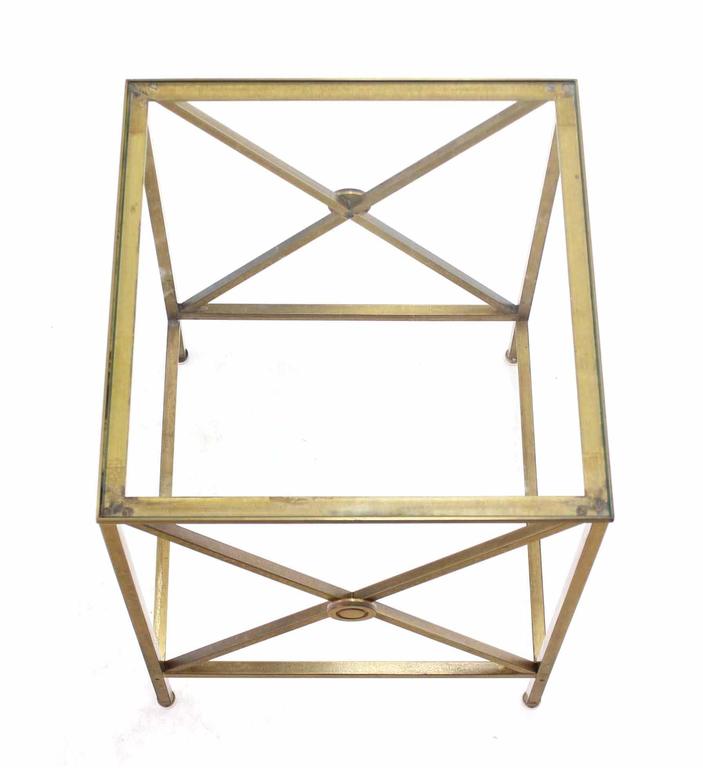 Brass Cube Shape X Base Side End Table For Sale at 1stDibs