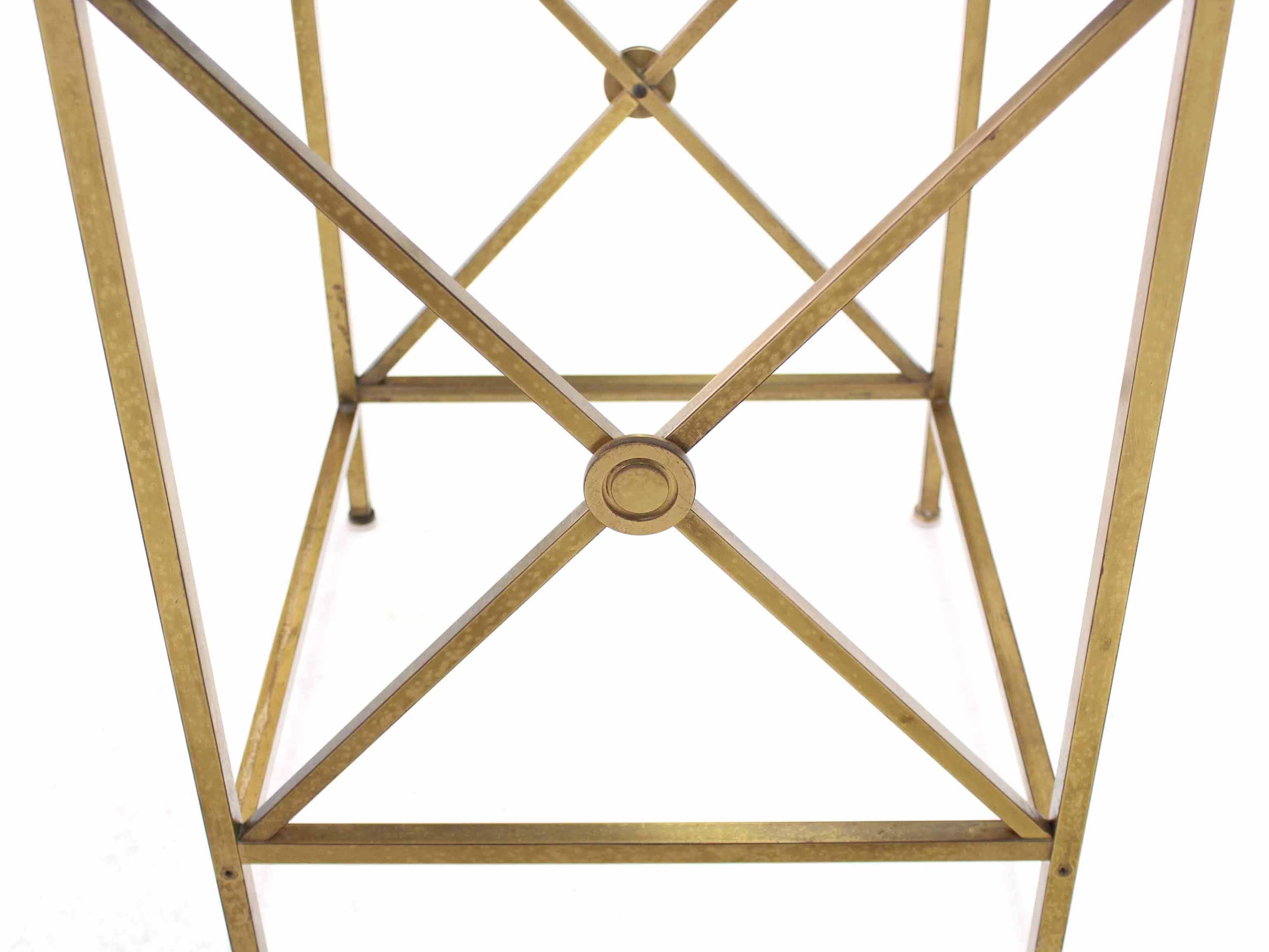 Mid-Century Modern Forged Brass Cube Shape X Base Side End Table