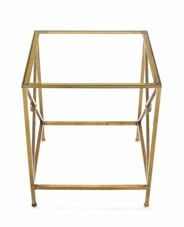 Brass Cube Shape X Base Side End Table For Sale at 1stDibs