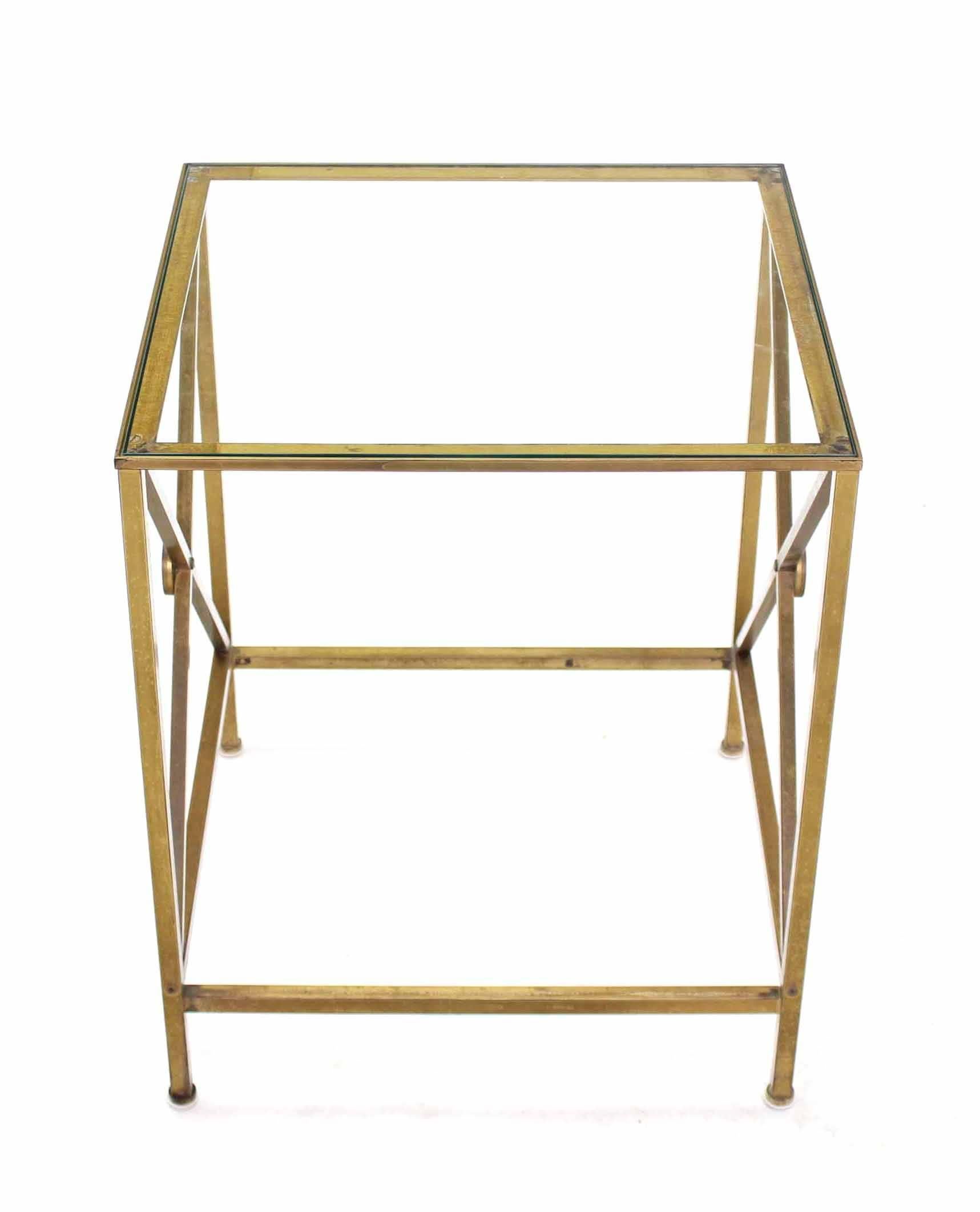 American Forged Brass Cube Shape X Base Side End Table