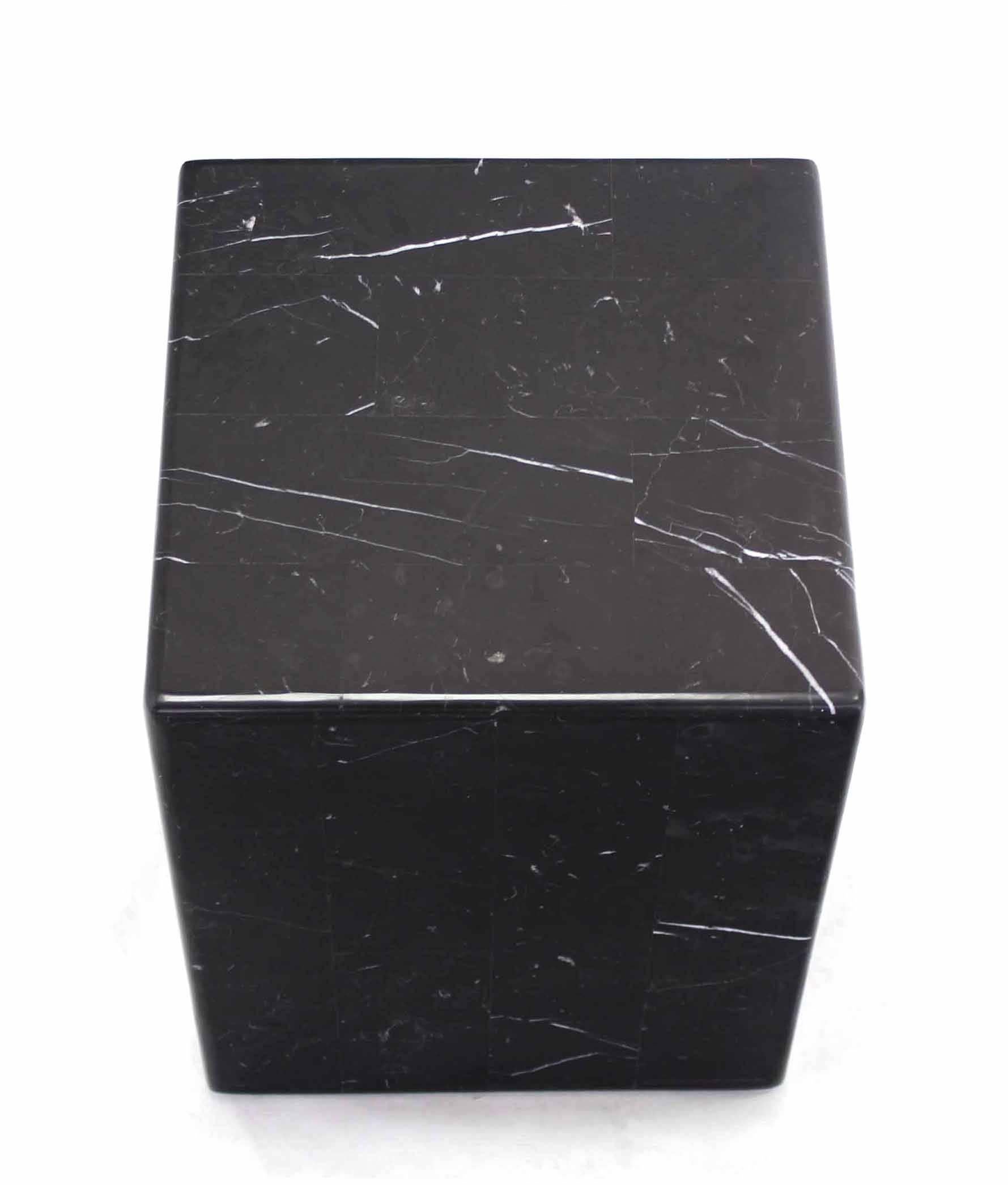 Mid-Century Modern Black Marble Cube Shape Pedestal