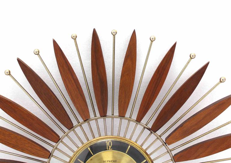 Beautiful Walnut Sunburst Mechanical Wind Up Wall Clock at 1stDibs