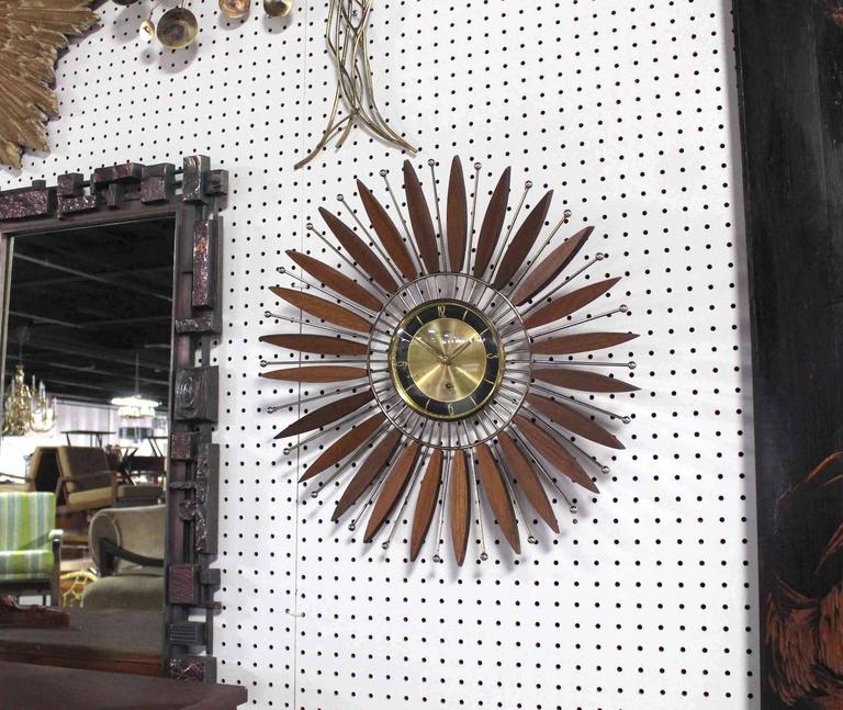Beautiful Walnut Sunburst Mechanical Wind Up Wall Clock at 1stDibs
