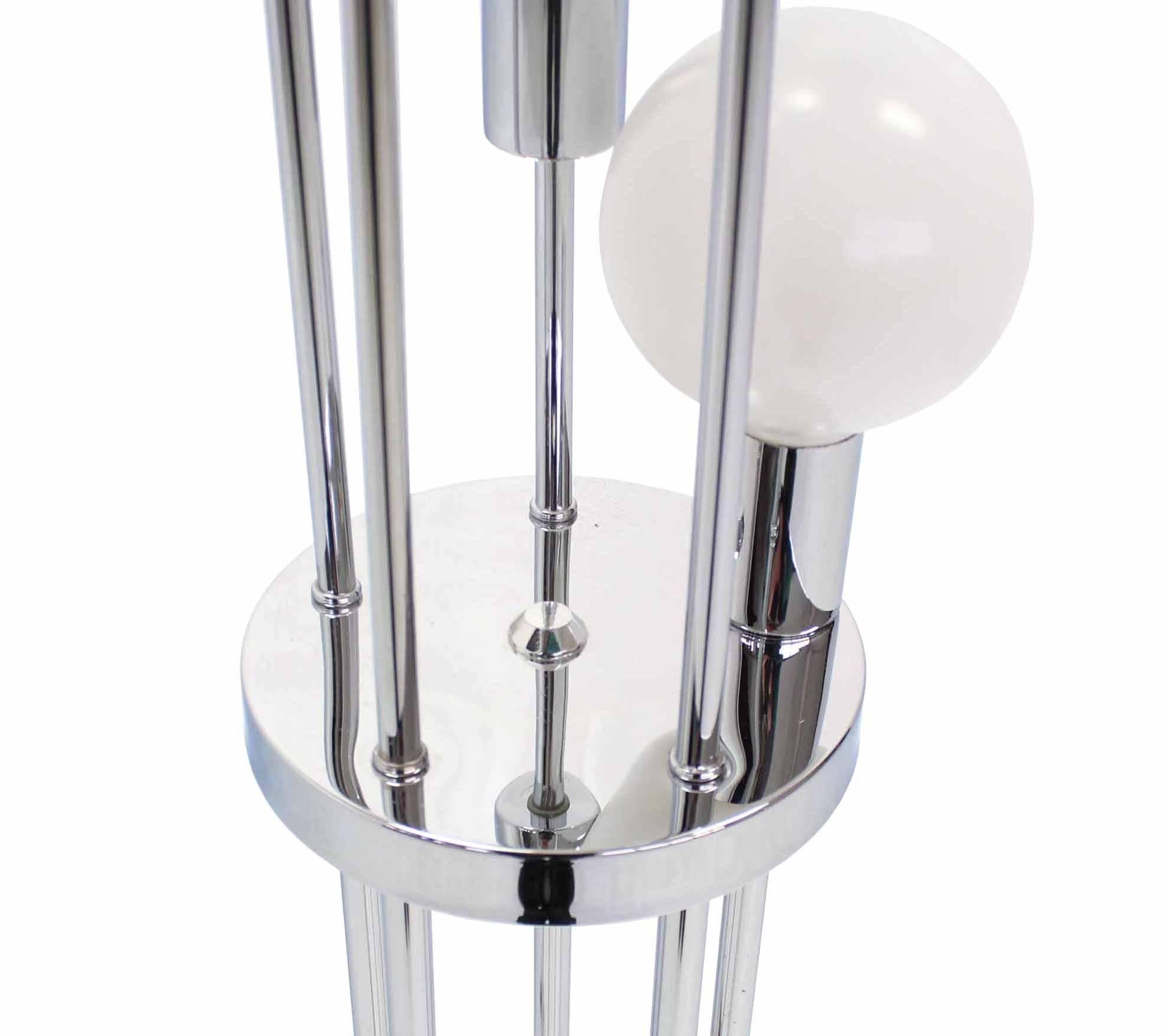 Mid-Century Modern Chrome Base Spiral White Globe Shades Floor Lamp