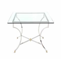 Brass Hoof Feet Chrome Glass Top Square Game Table