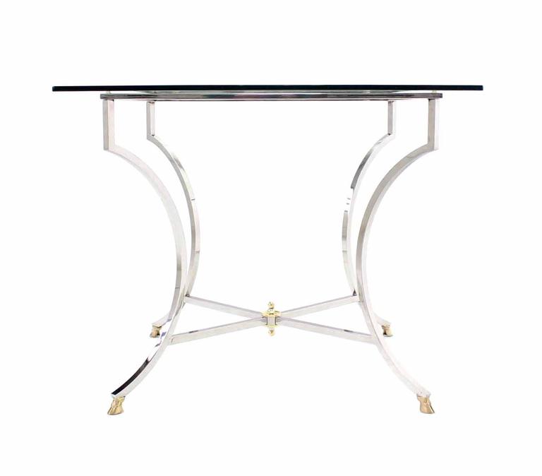 Brass Hoof Feet Chrome Glass Top Square Game Table For Sale at 1stDibs