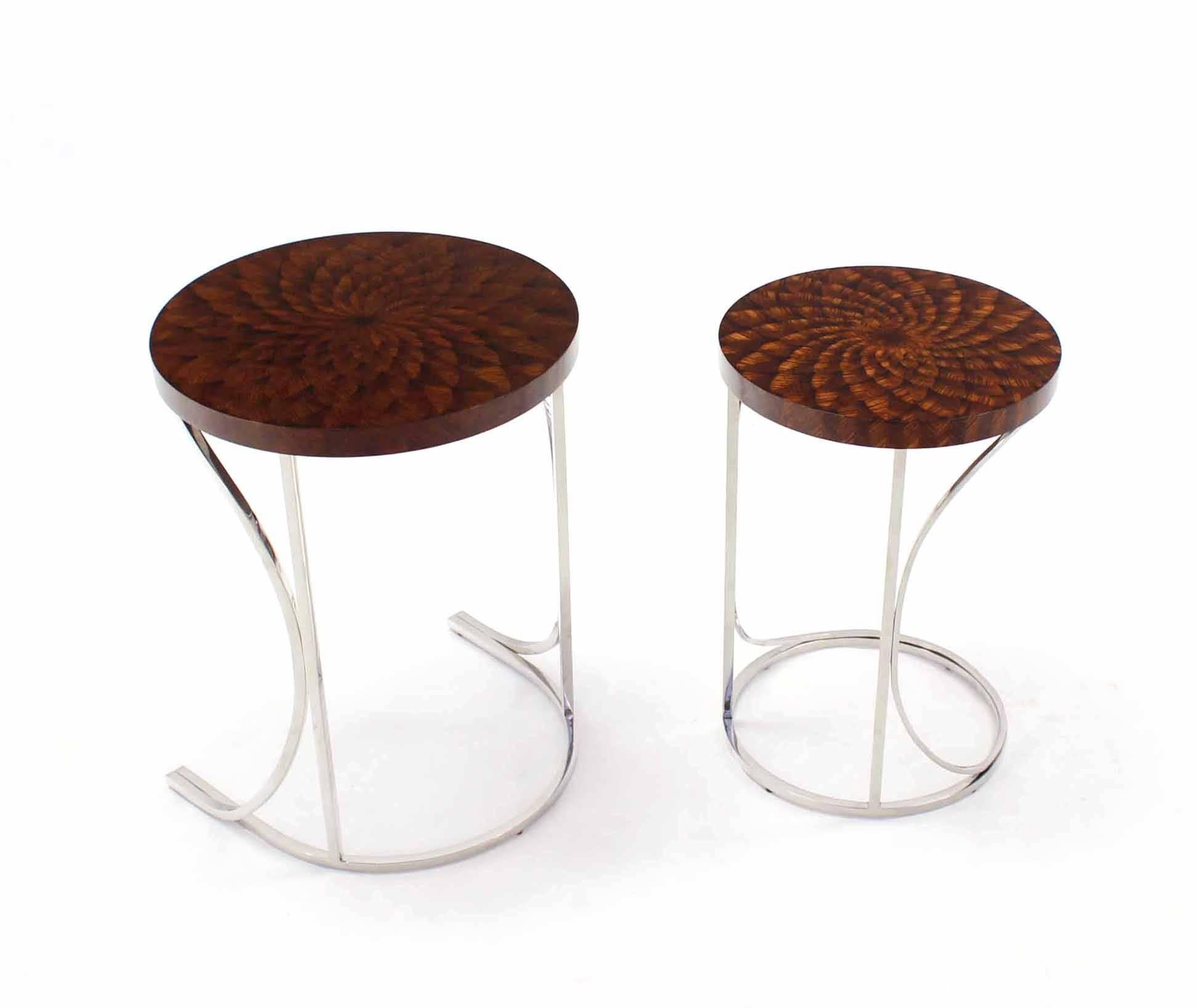 Marquetry Set of Two Round Nesting Tables