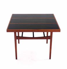 Square Stripe Pattern Top Mid Century Walnut Side Table