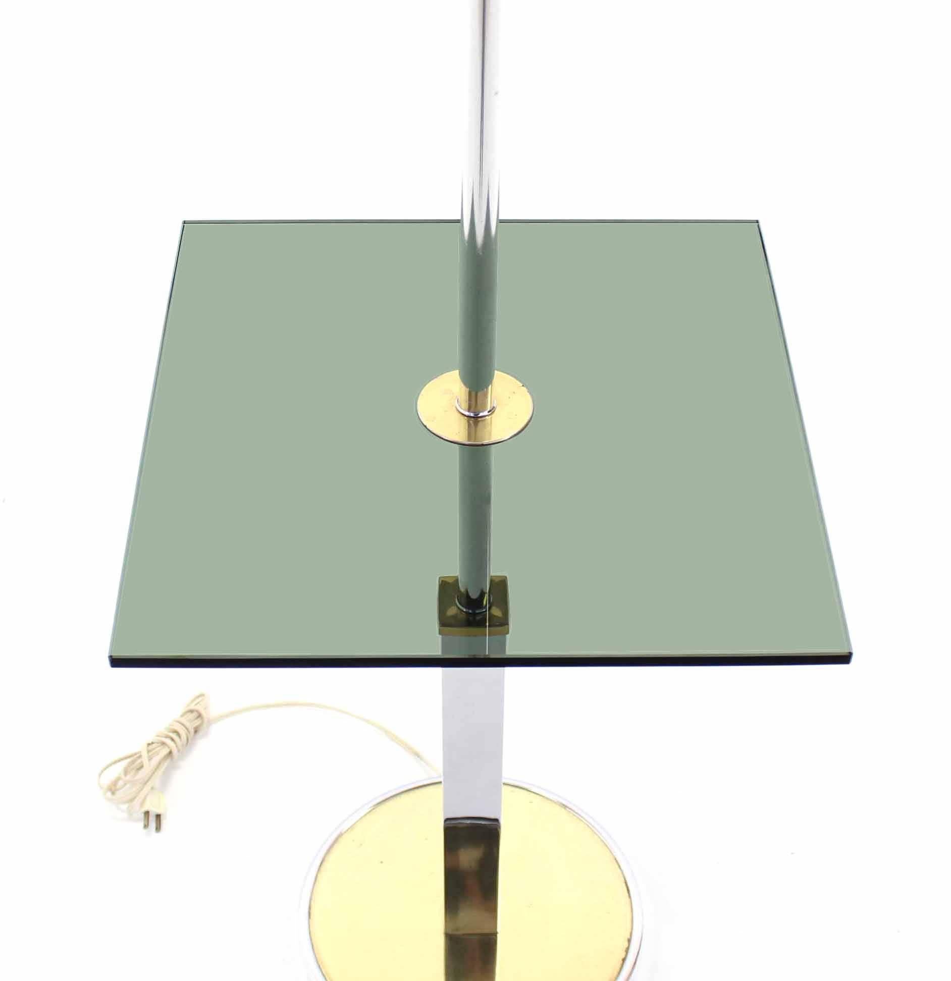 American Mid-Century Modern Smoked Glass Side Table Floor Lamp For Sale