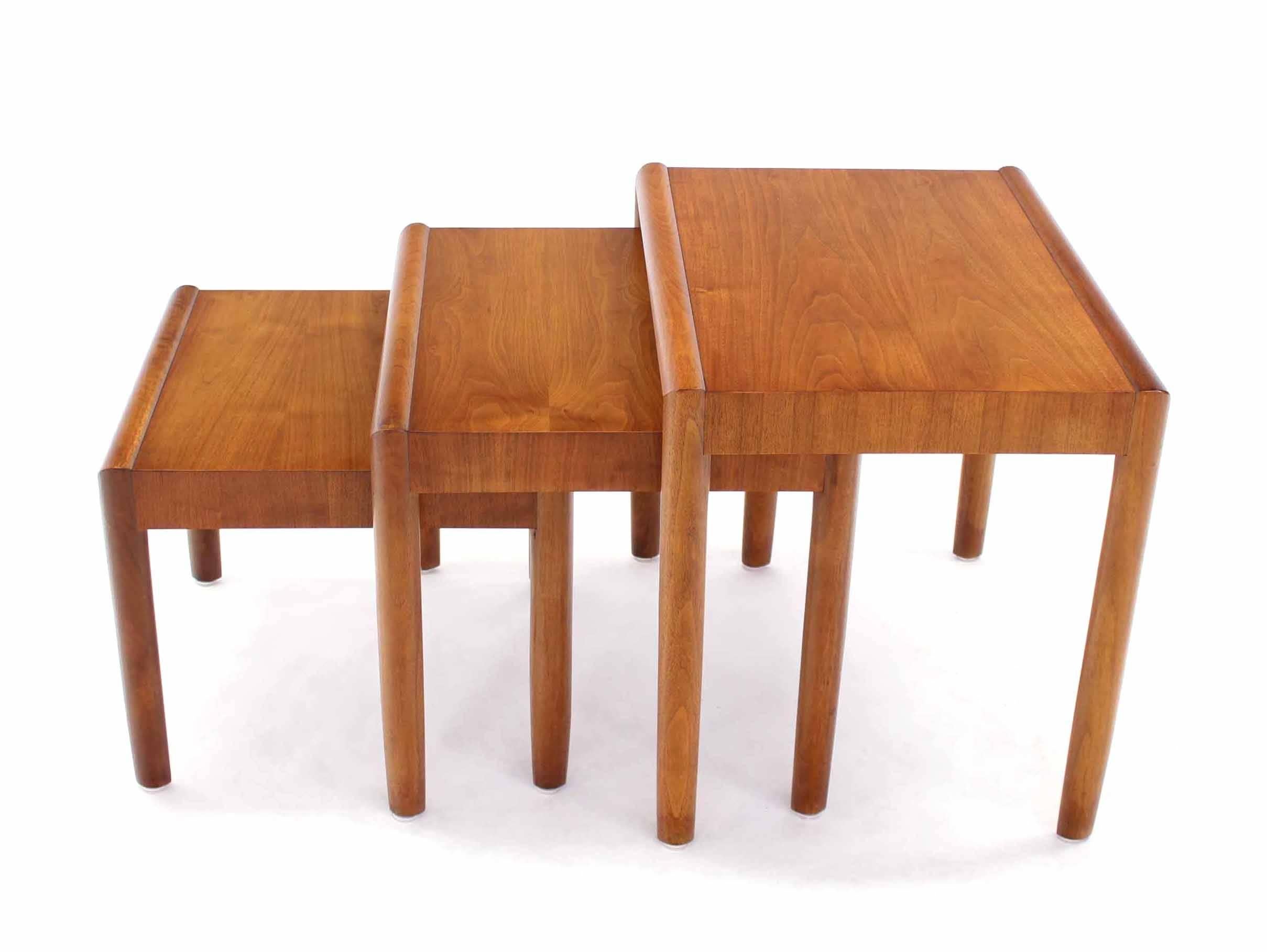 American Set of Three Walnut Mid Century Modern Nesting Tables For Sale