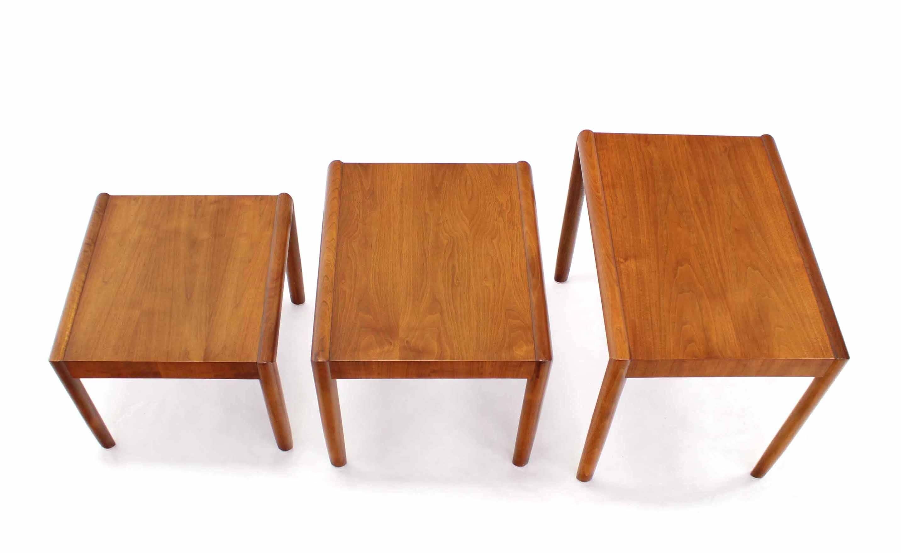 Lacquered Set of Three Walnut Mid Century Modern Nesting Tables For Sale