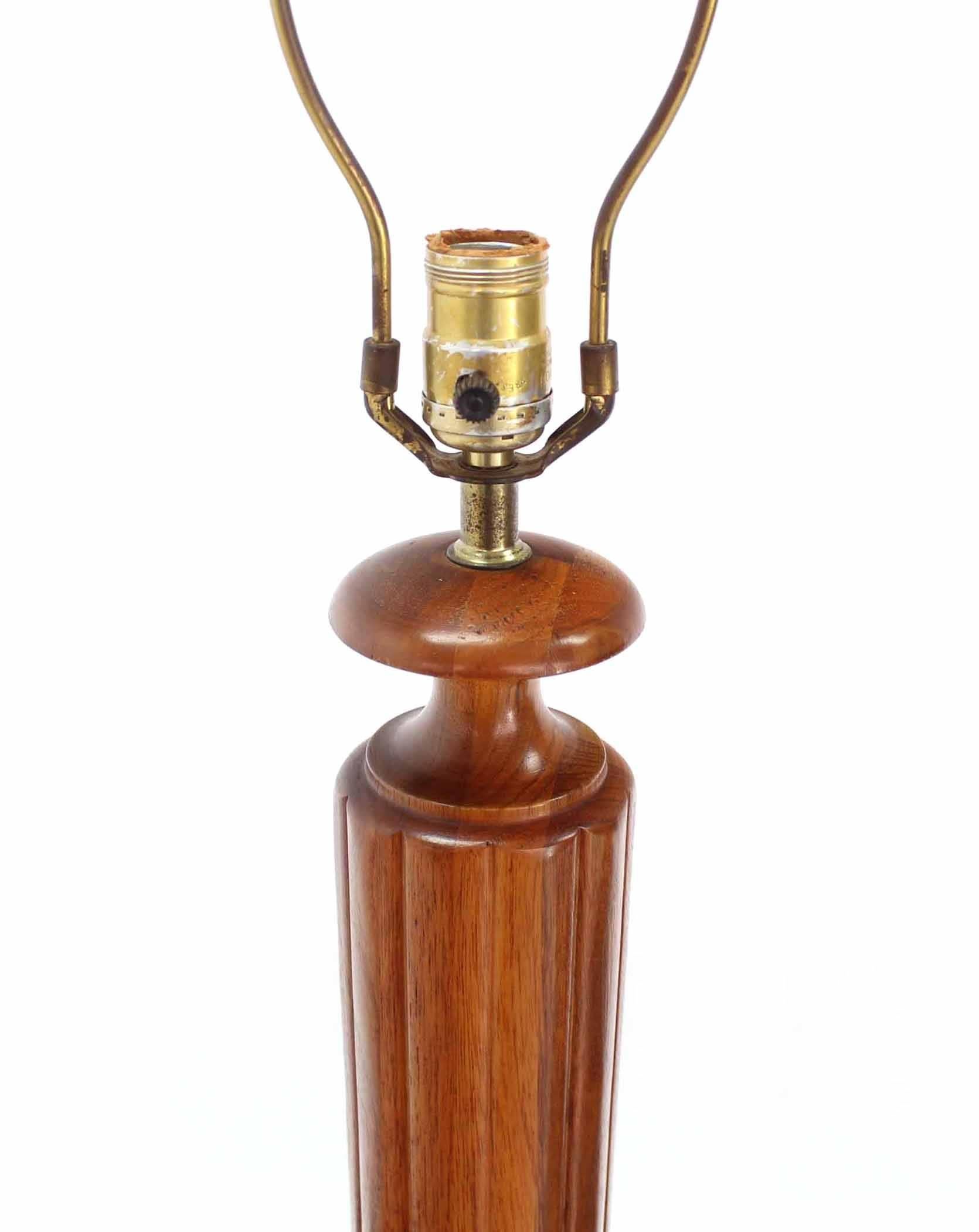 20th Century Pair of Heavy Carved Walnut and Brass Mid-Century Modern Table Lamps For Sale