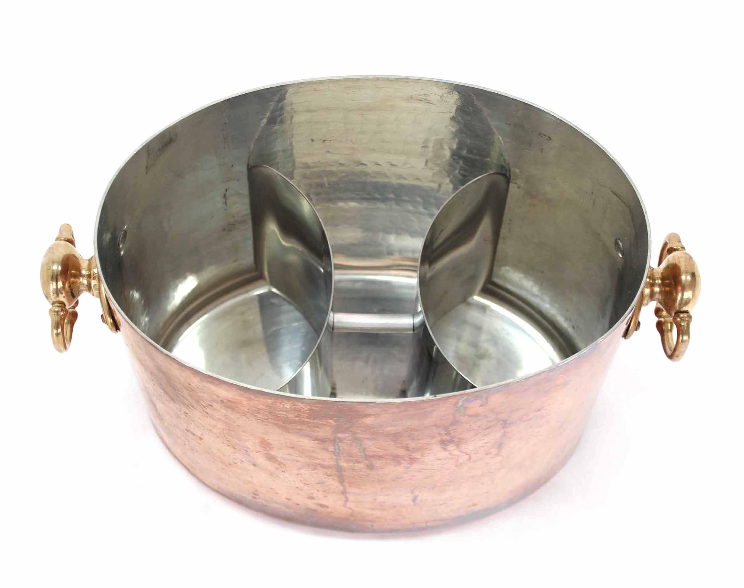 Mid-Century Modern Hammered Copper Ice Bucket Wine Cooler with Brass Handels