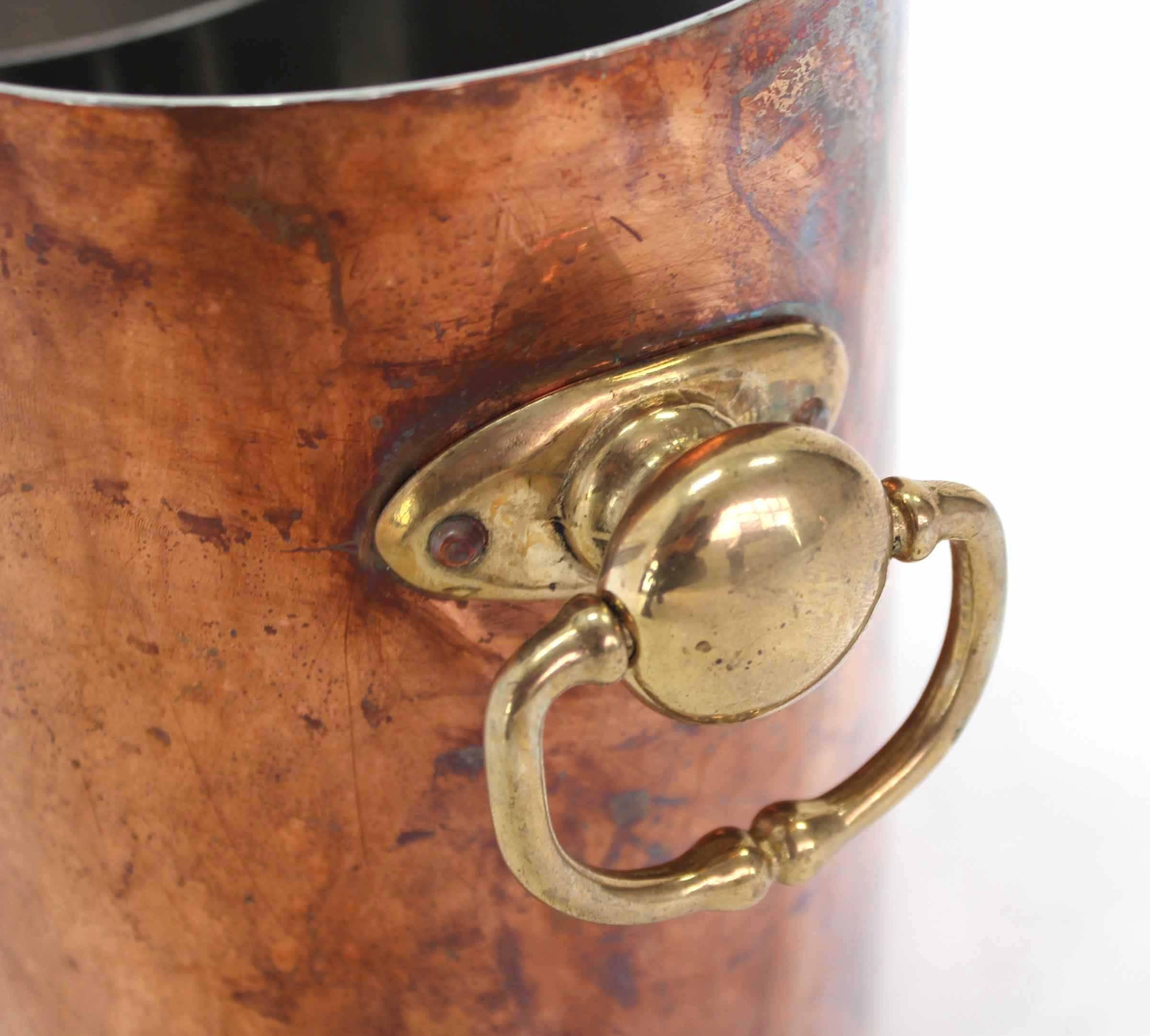 American Hammered Copper Ice Bucket Wine Cooler with Brass Handels