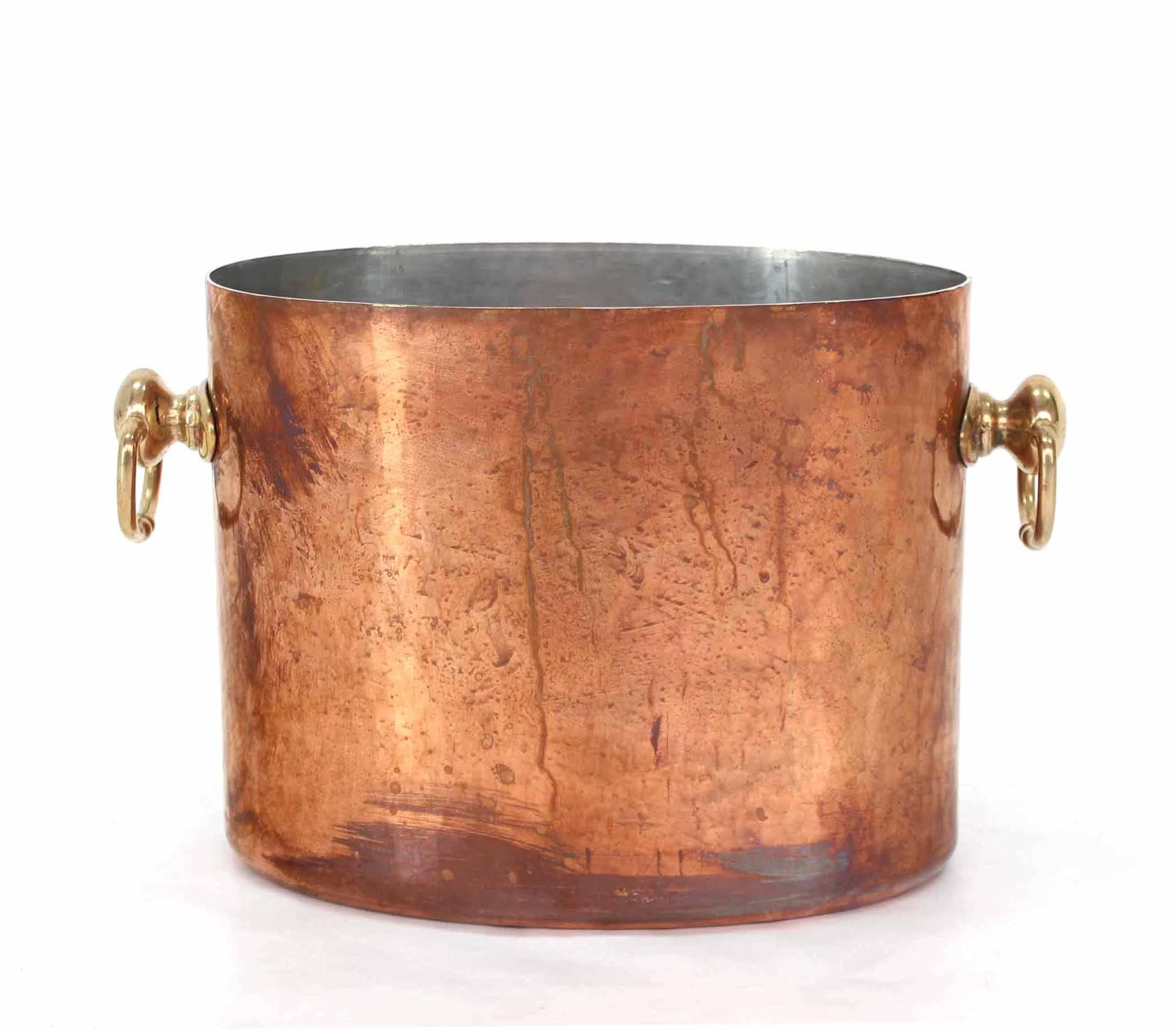 20th Century Hammered Copper Ice Bucket Wine Cooler with Brass Handels
