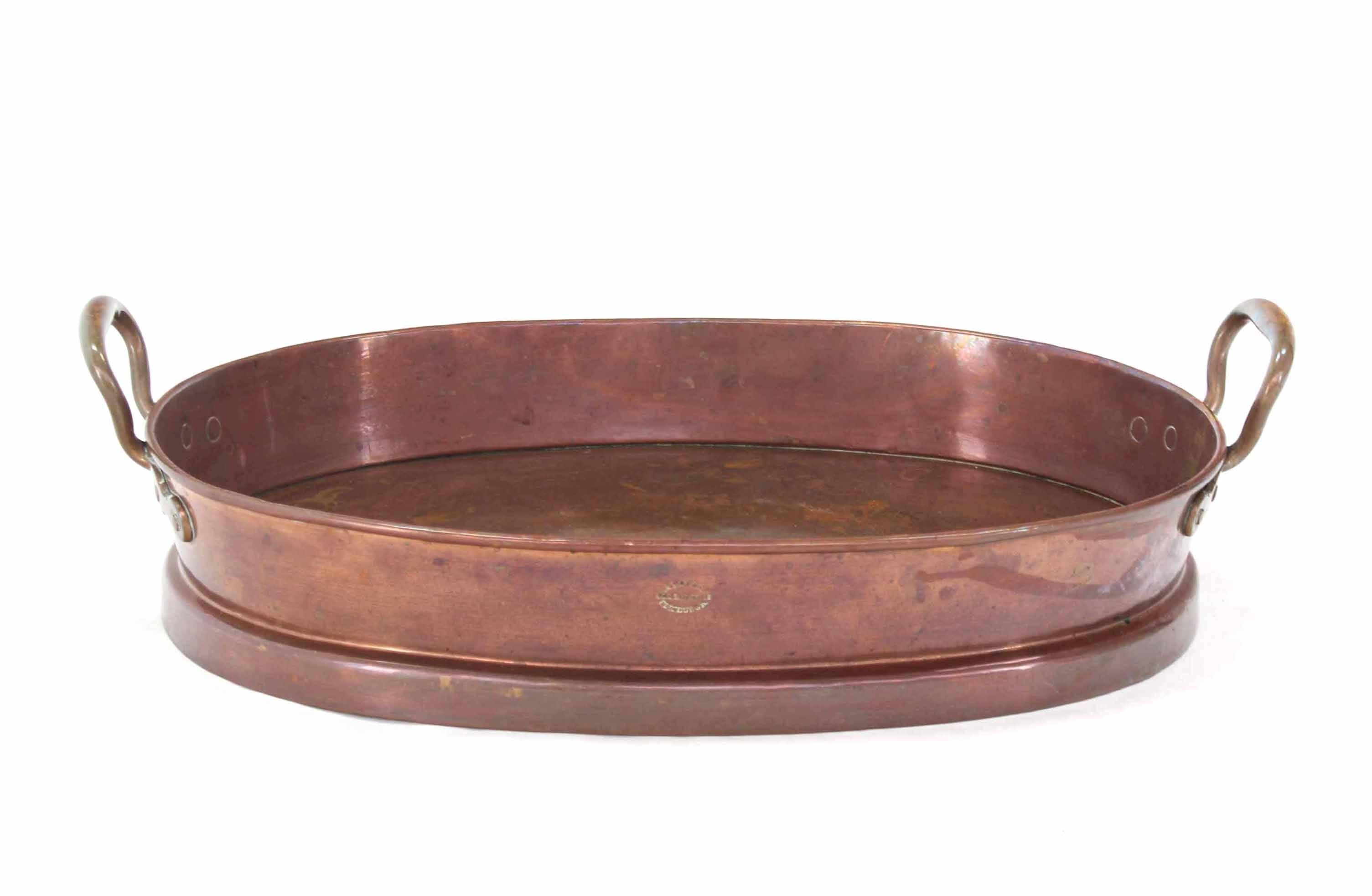 Mid-Century Modern Large Oval, Hammered Copper Serving Dish or Tray