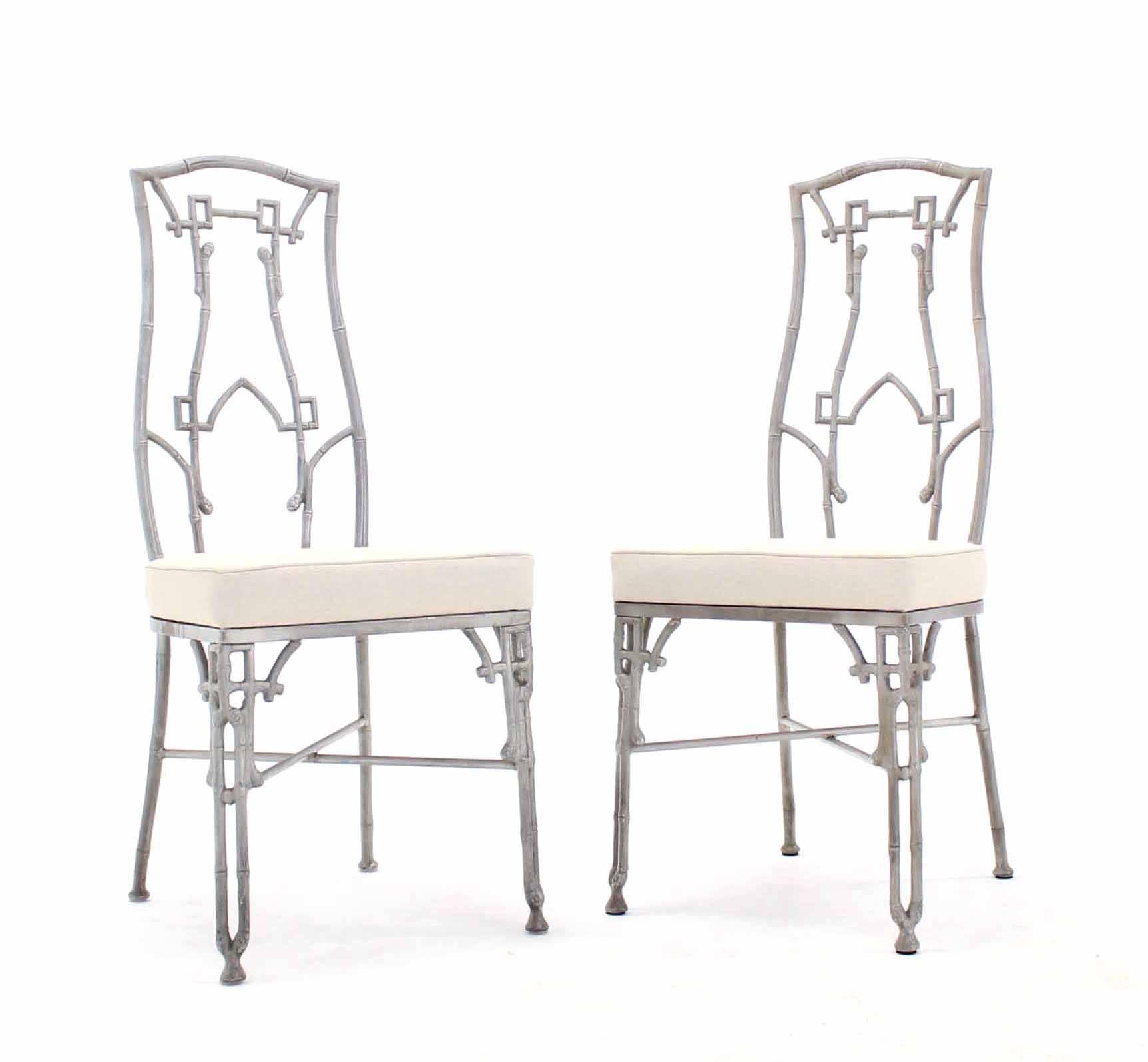 American Cast Aluminum Faux Bamboo Mid-Century Modern Six Chairs and Table Dining Set For Sale