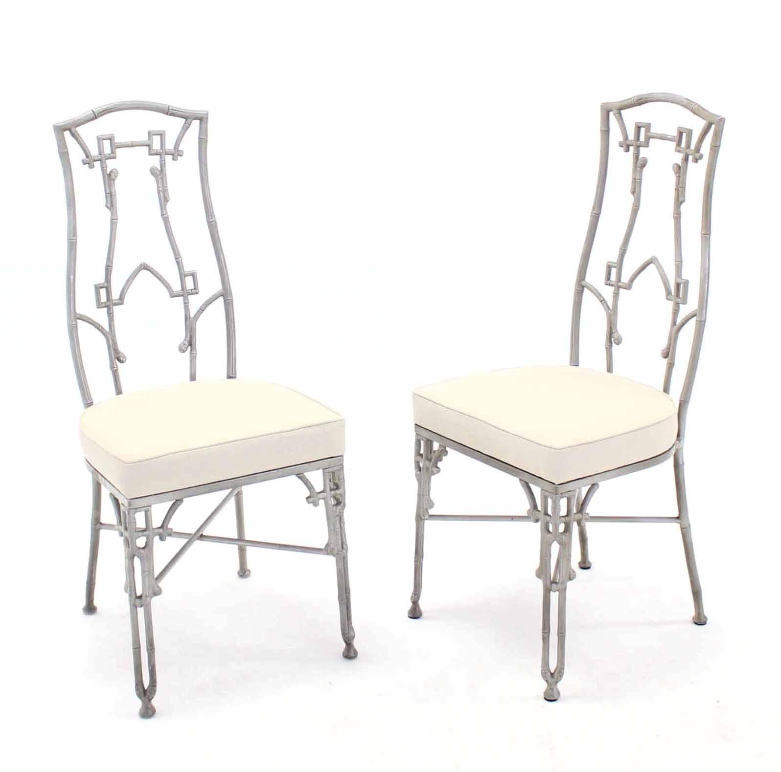 Cast Aluminum Faux Bamboo Mid-Century Modern Six Chairs and Table Dining Set For Sale 2