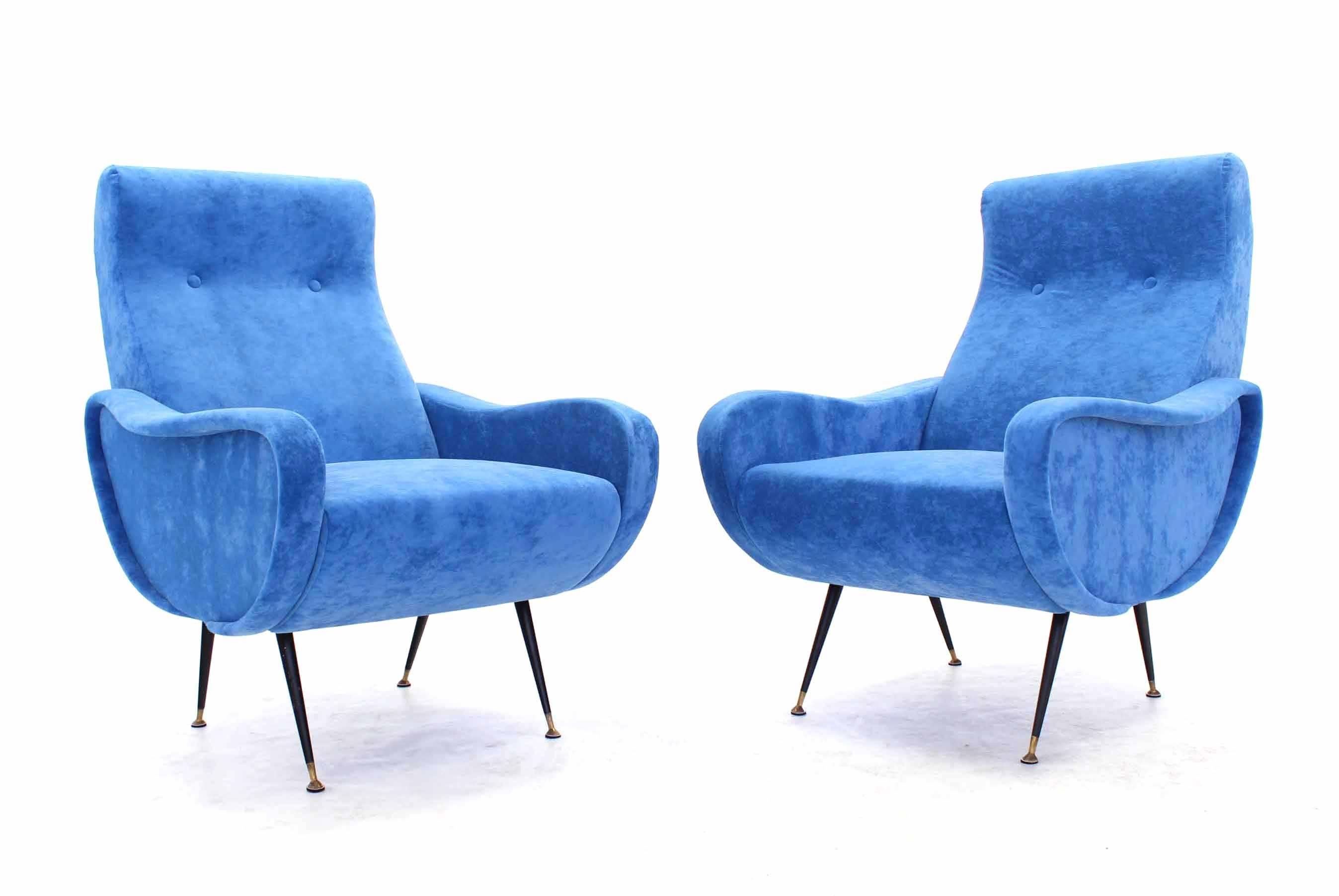 Pair of blue upholstery Marco Zanuso chairs.