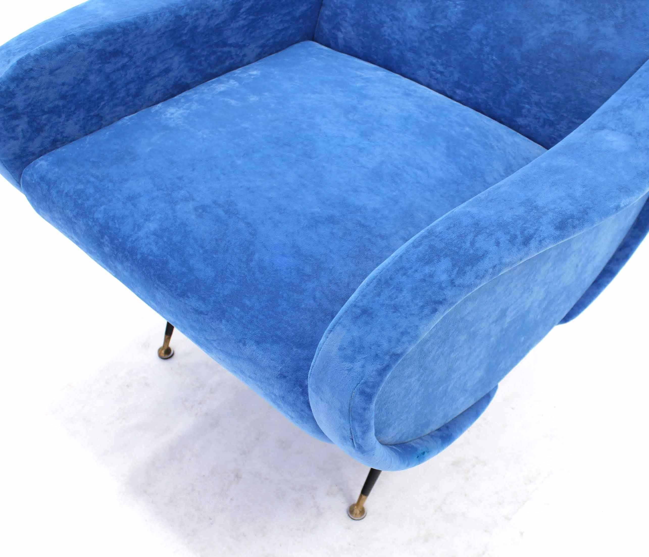 Pair of Mid-Century Italian Modern Blue Upholstery Lounge Chairs In Excellent Condition In Rockaway, NJ