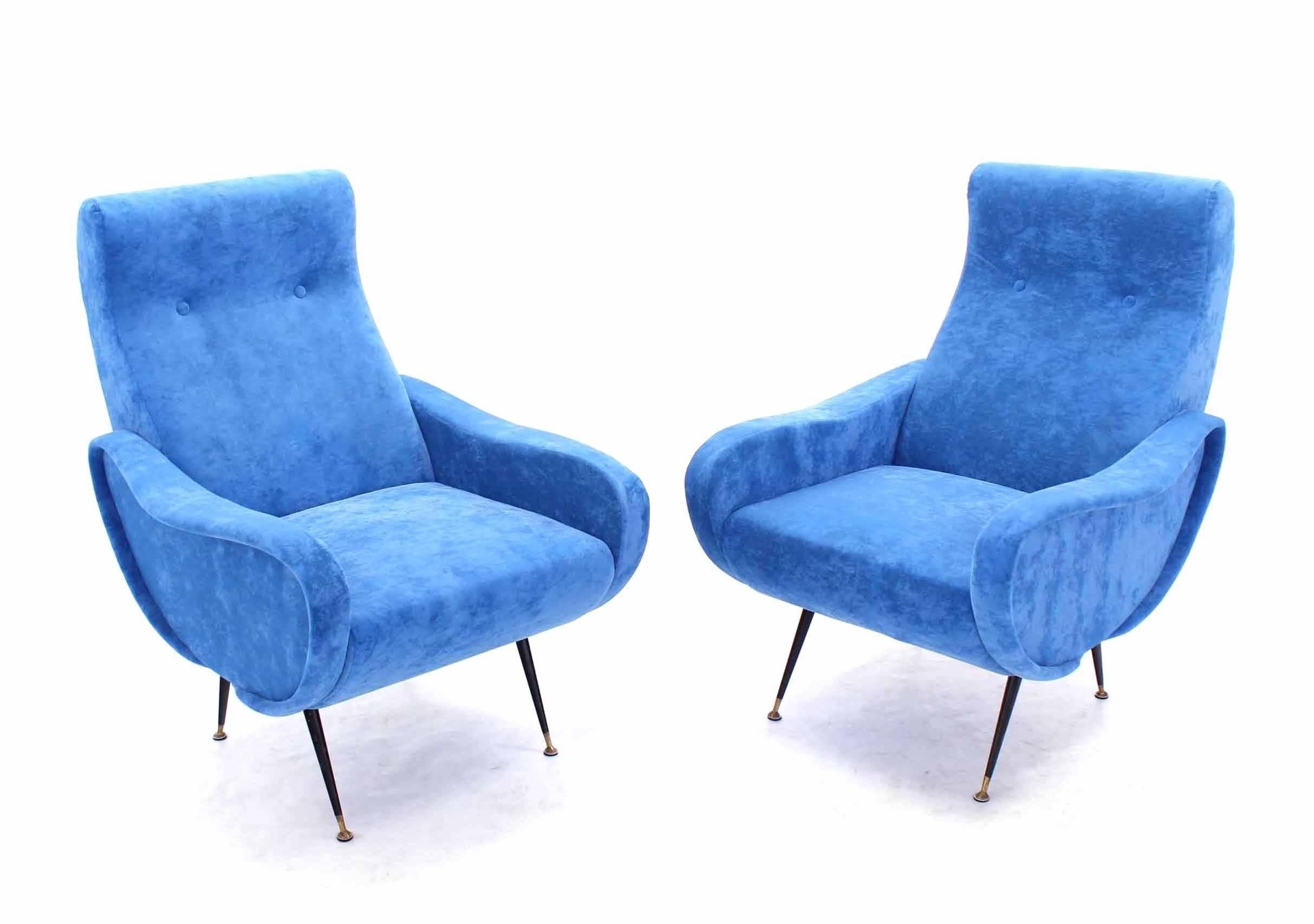 Pair of Mid-Century Italian Modern Blue Upholstery Lounge Chairs 2