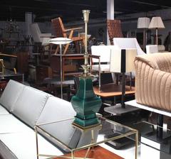 Emerald Green Pottery and Brass Mid-Century Table Lamp