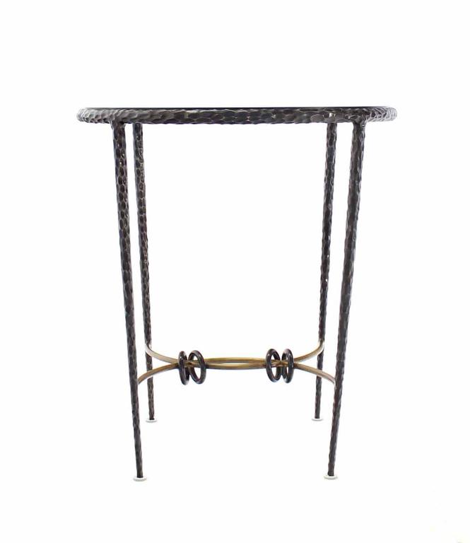 Round Hammered Heavy Solid Brass Tapered Legs Glass Top Center Lamp