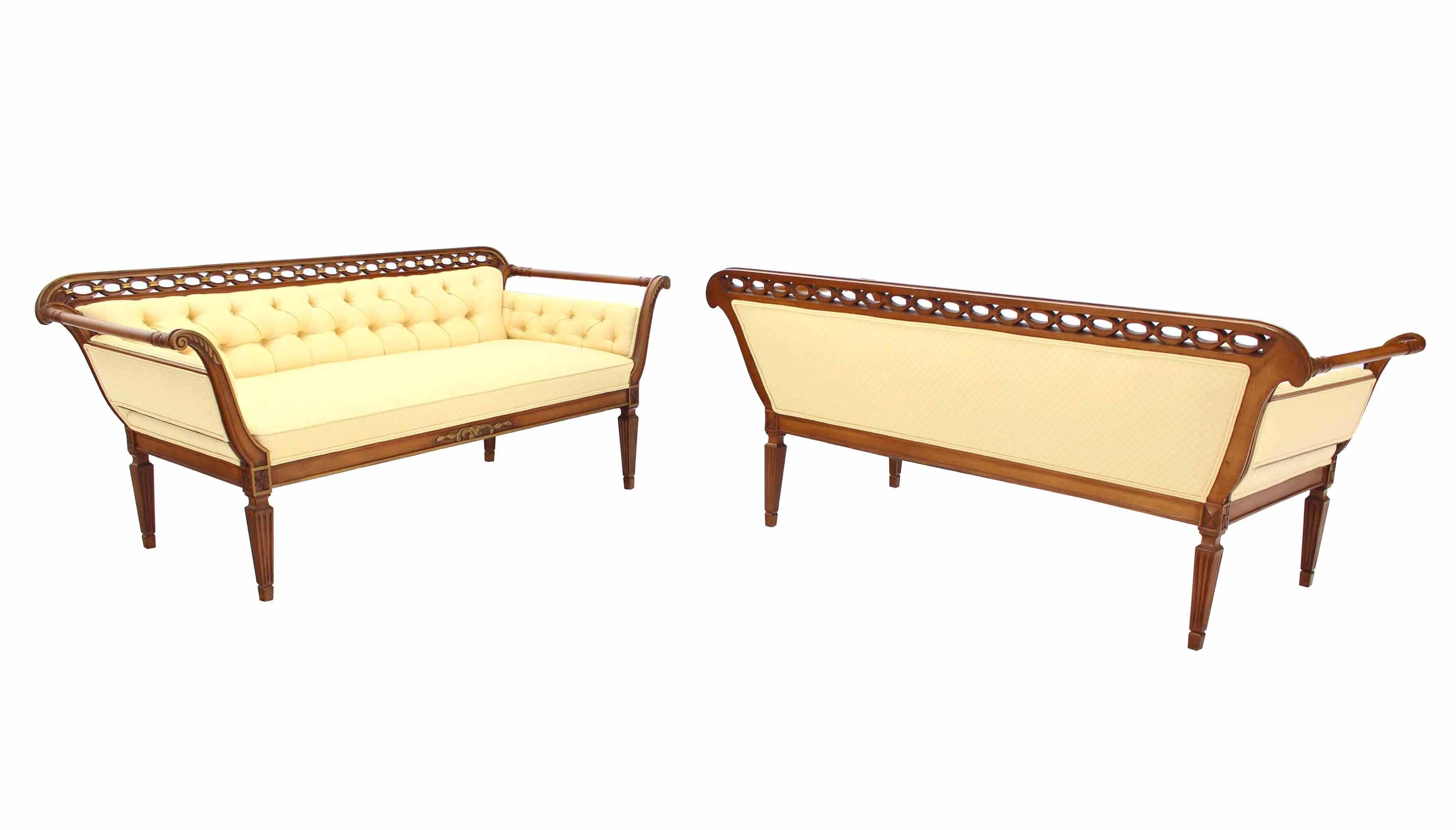 Mid-Century Modern Pair of Regency Style Sofas or Loveseats Gold Upholstery