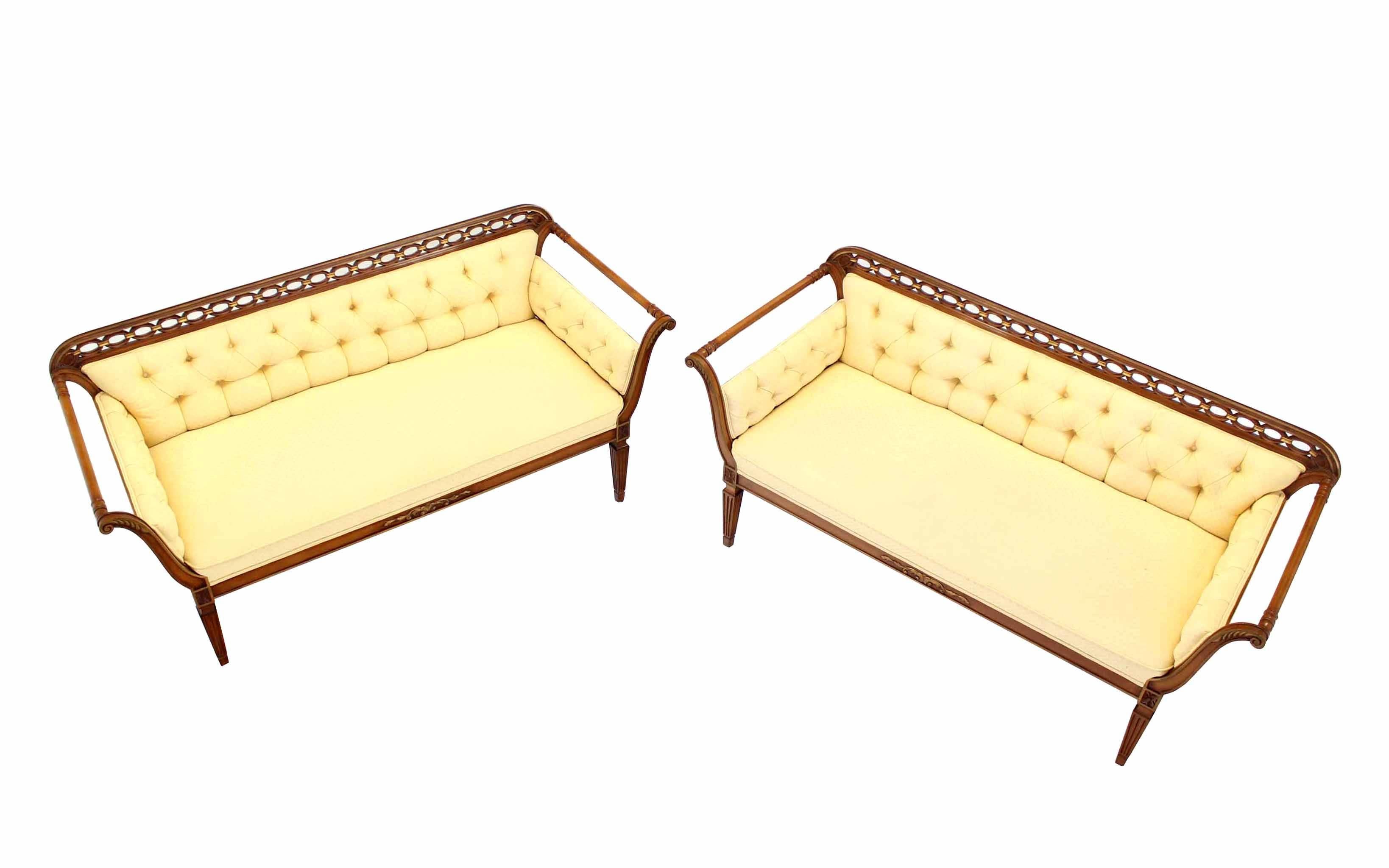 Pair of Regency Style Sofas or Loveseats Gold Upholstery 1