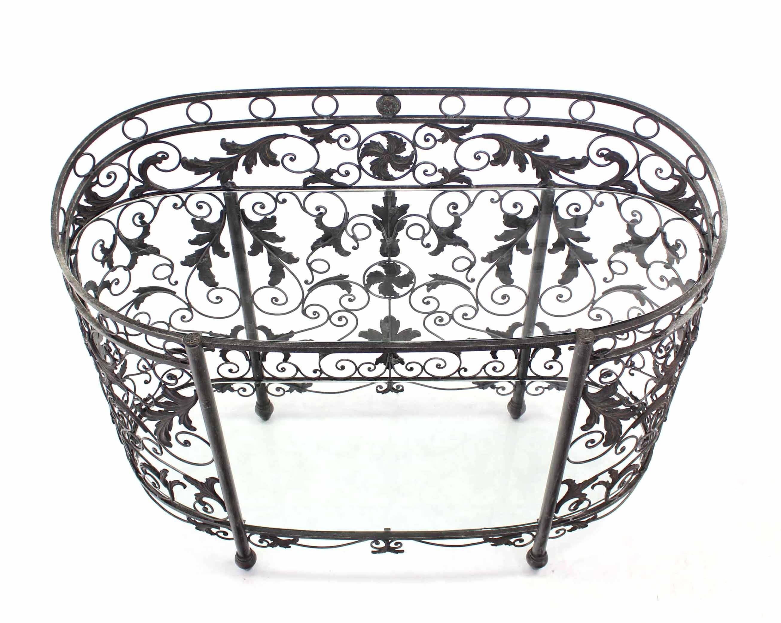 Mid-Century Modern Maitland Smith Wrought Forged Iron Oval Side Board Server Display Case Console  For Sale
