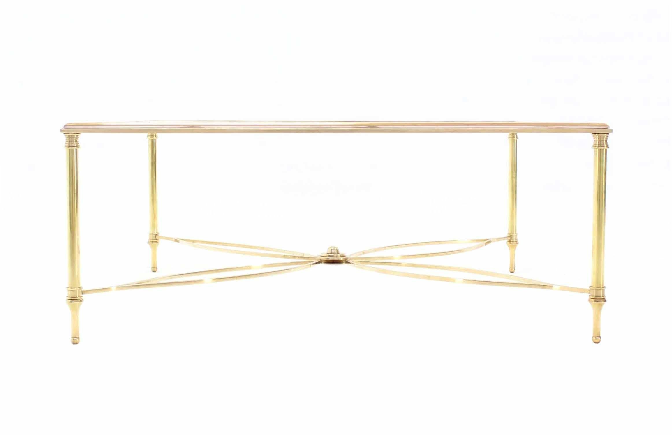 Large Square Brass Coffee Table w/ Lotus Like Base Stretcher In Excellent Condition In Rockaway, NJ