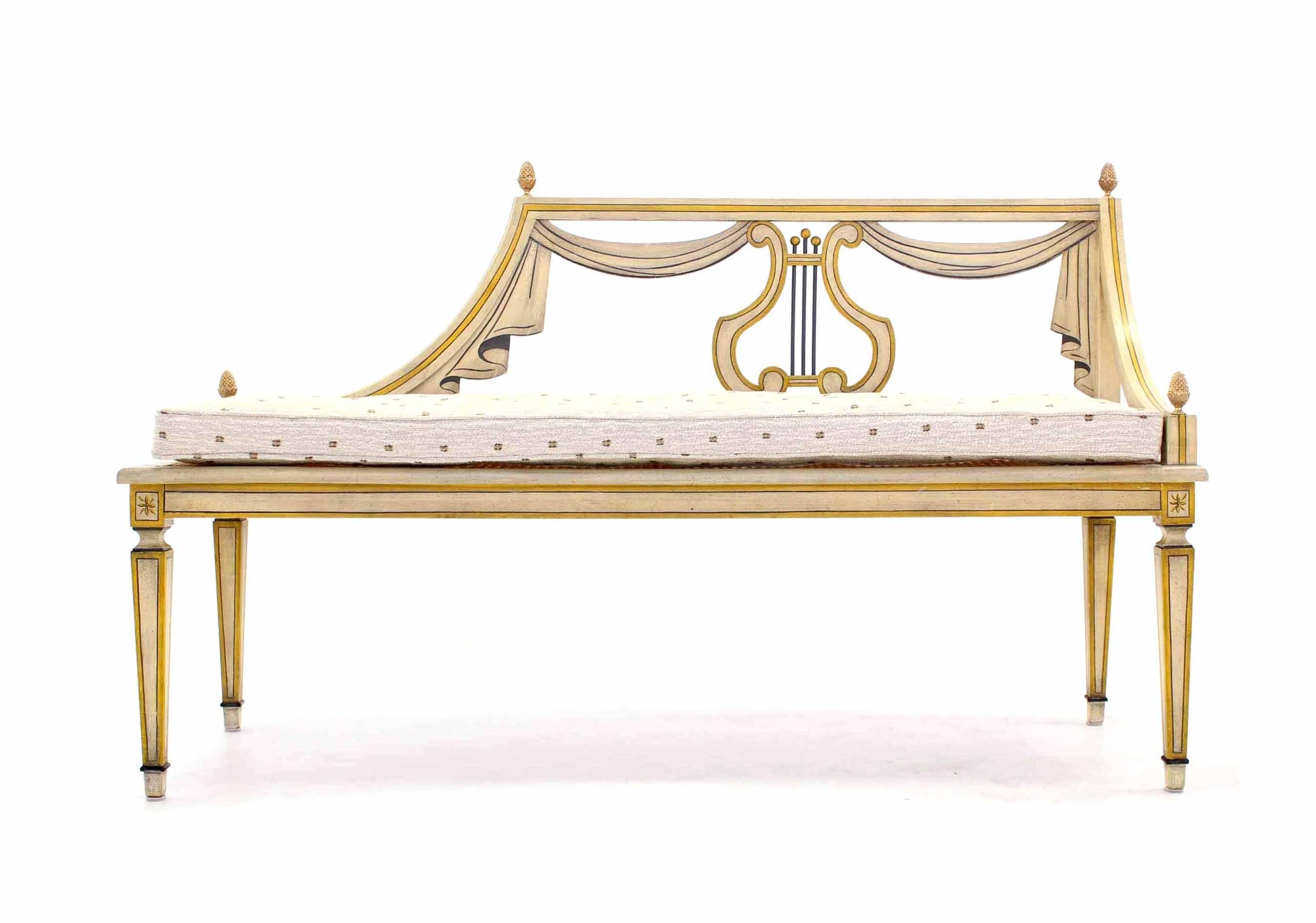 Painted French Provincial Style Curved Bench Recamier New Upholstery For Sale