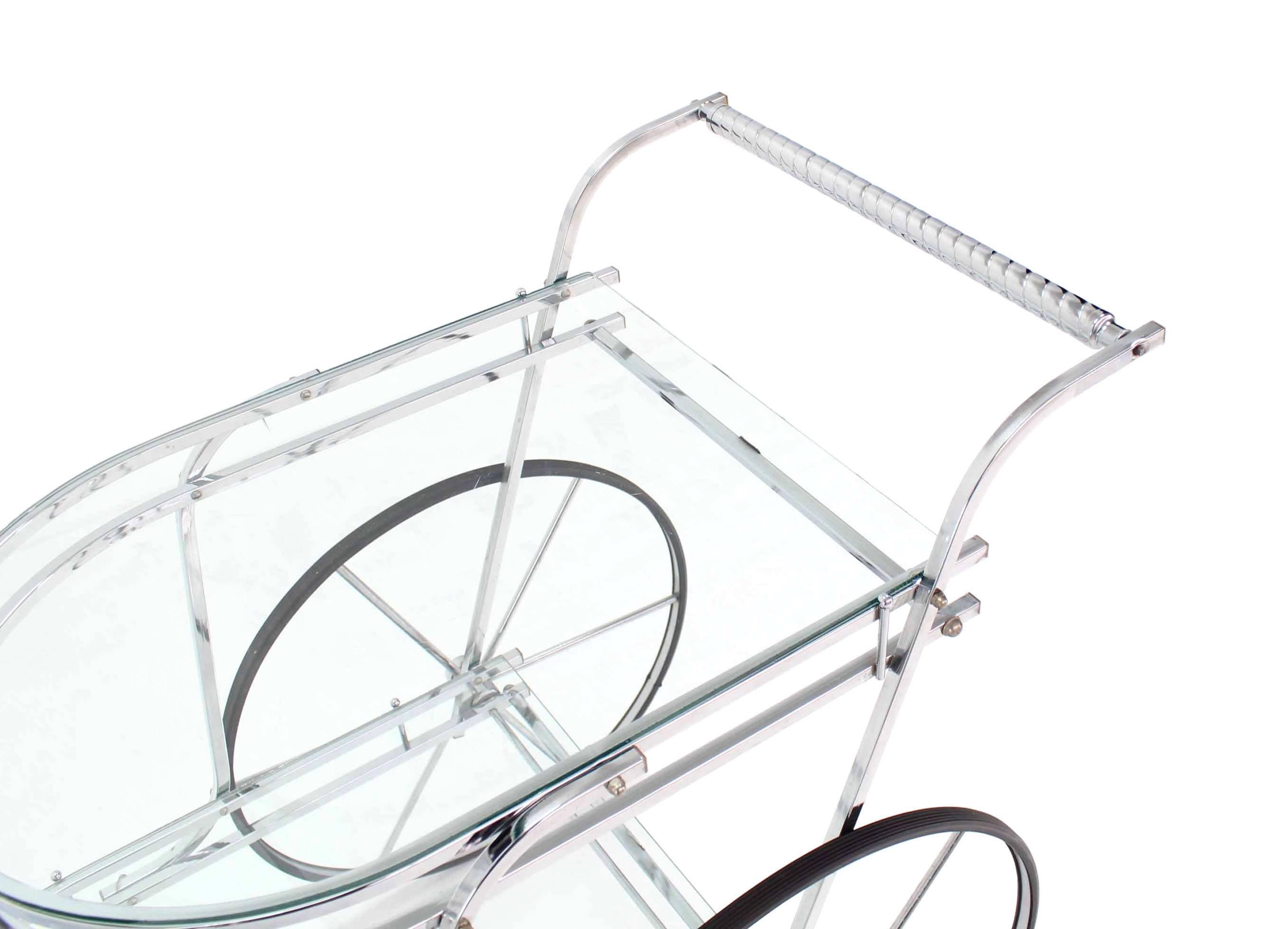American Large Wheel Design Chrome and Glass Tea Bar Cart For Sale