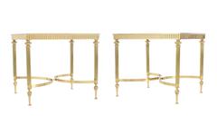 Pair of Brass Mirrored Frame Glass Top End Side Tables