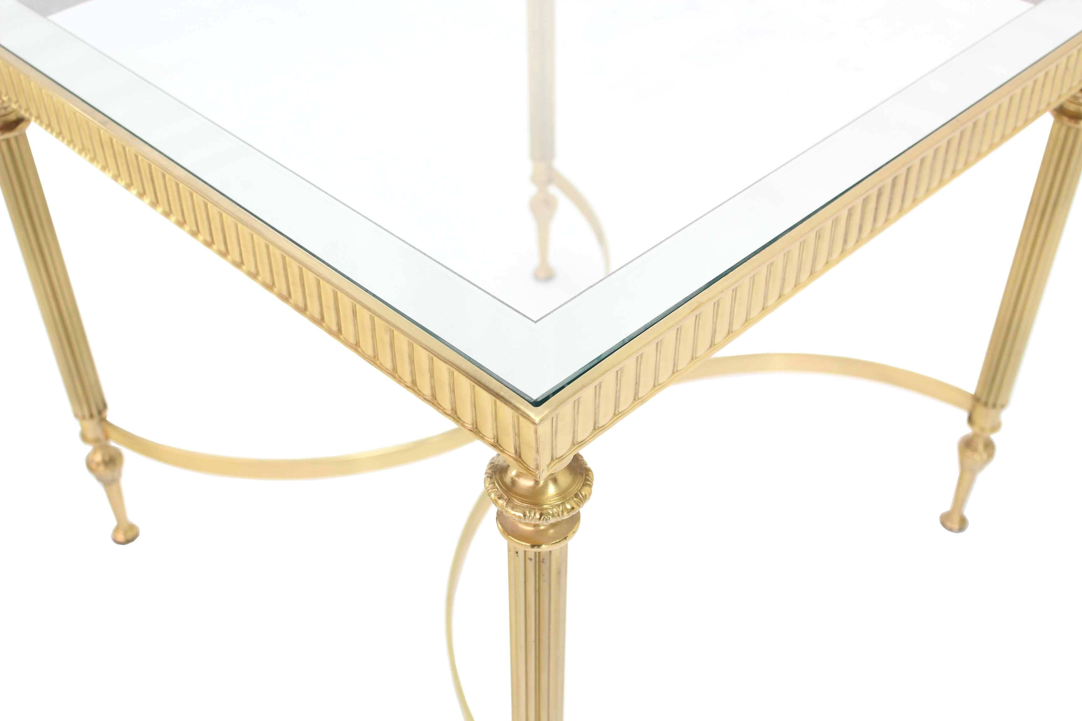 American Pair of Brass Mirrored Frame Glass Top End Side Tables