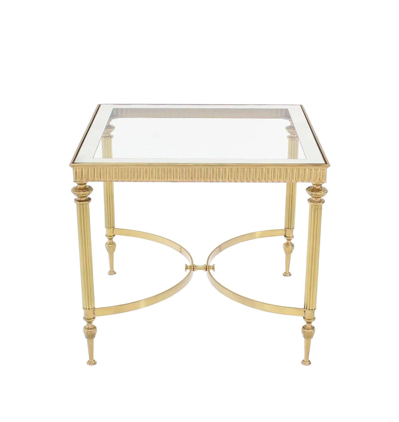 Pair of Brass Mirrored Frame Glass Top End Side Tables 1