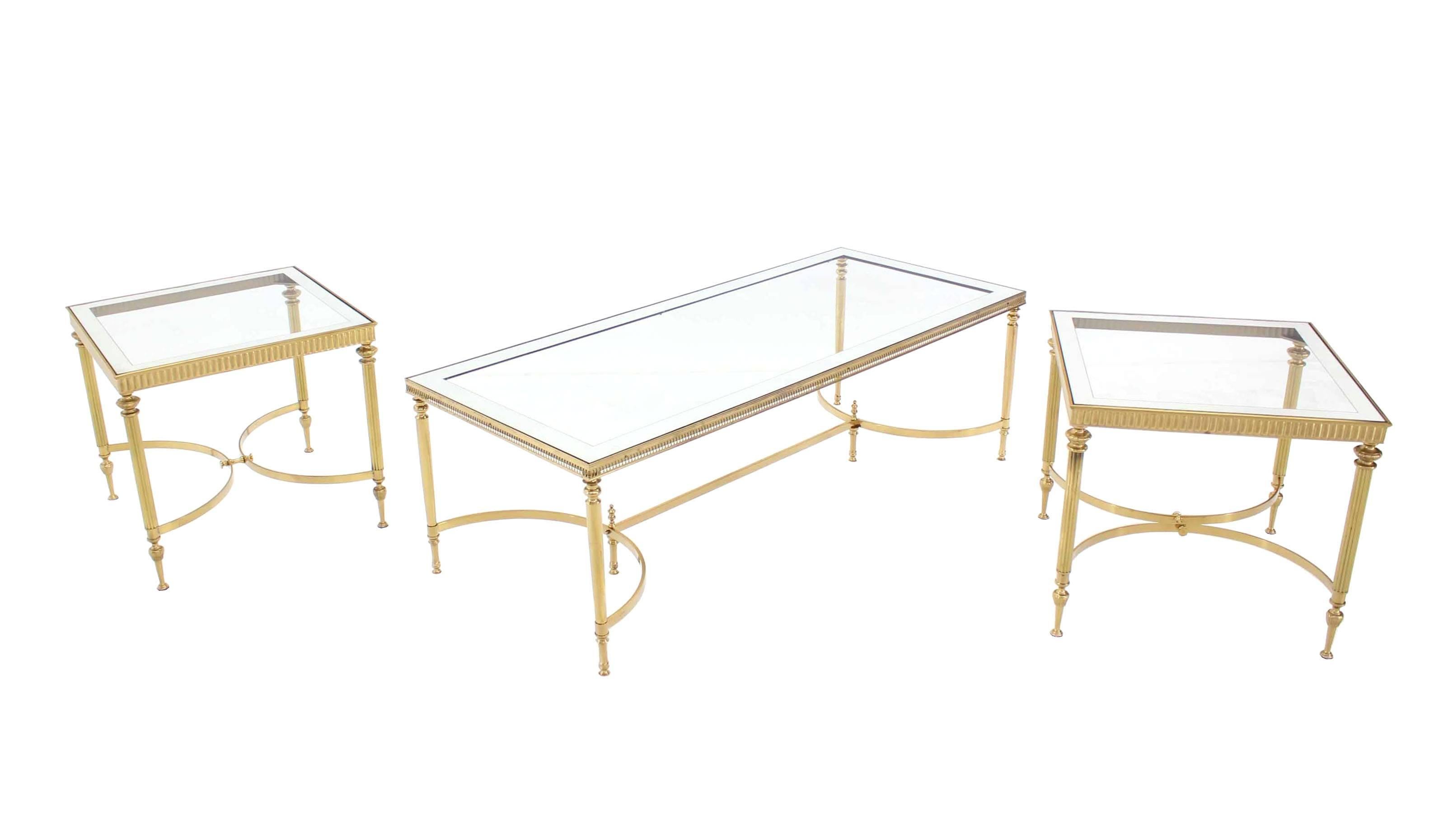 Pair of Brass Mirrored Frame Glass Top End Side Tables 2