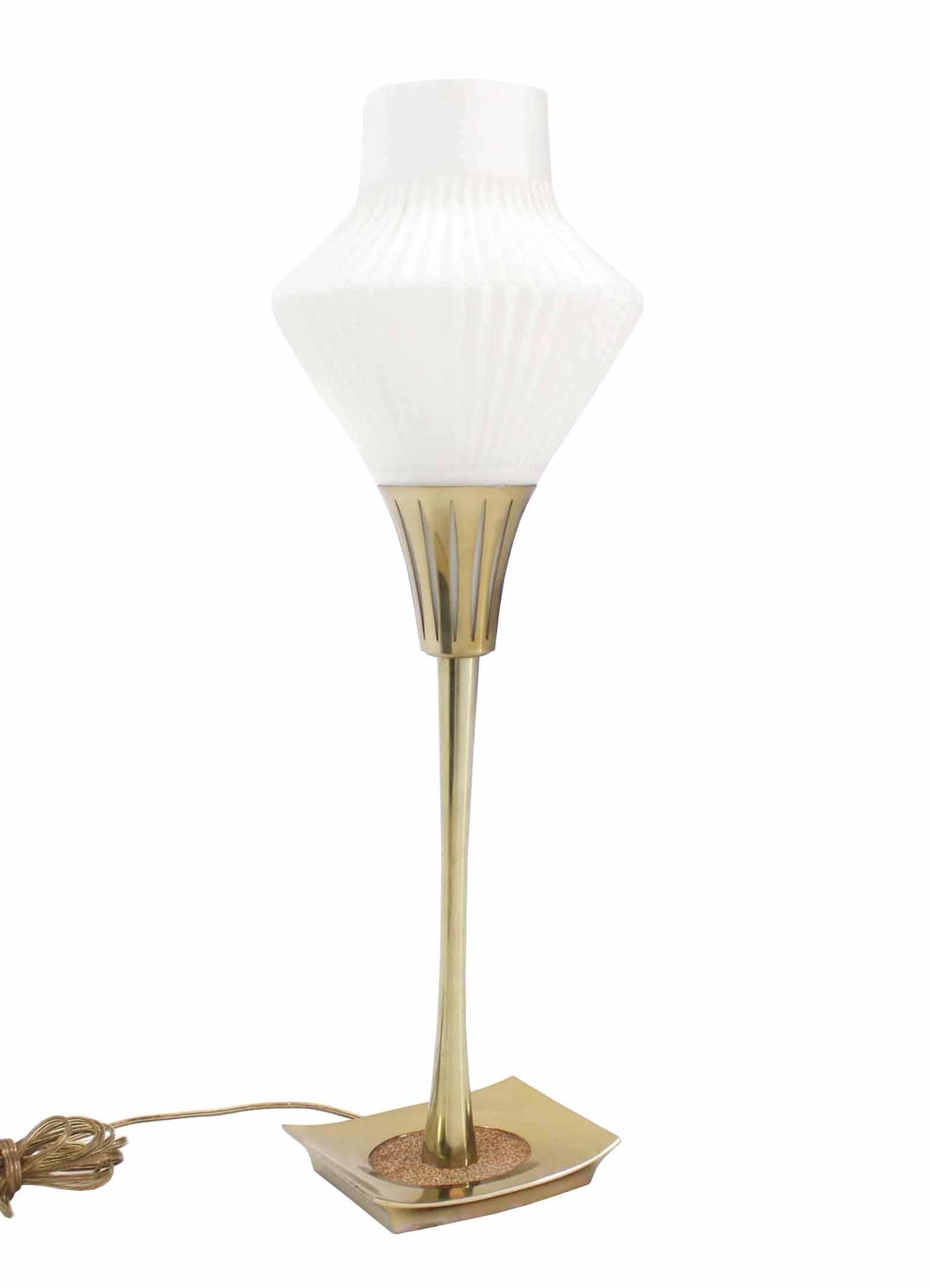 Mid-Century Modern Pair of Mid Century Modern Table Lamps Cone Frosted Glass Shades  For Sale
