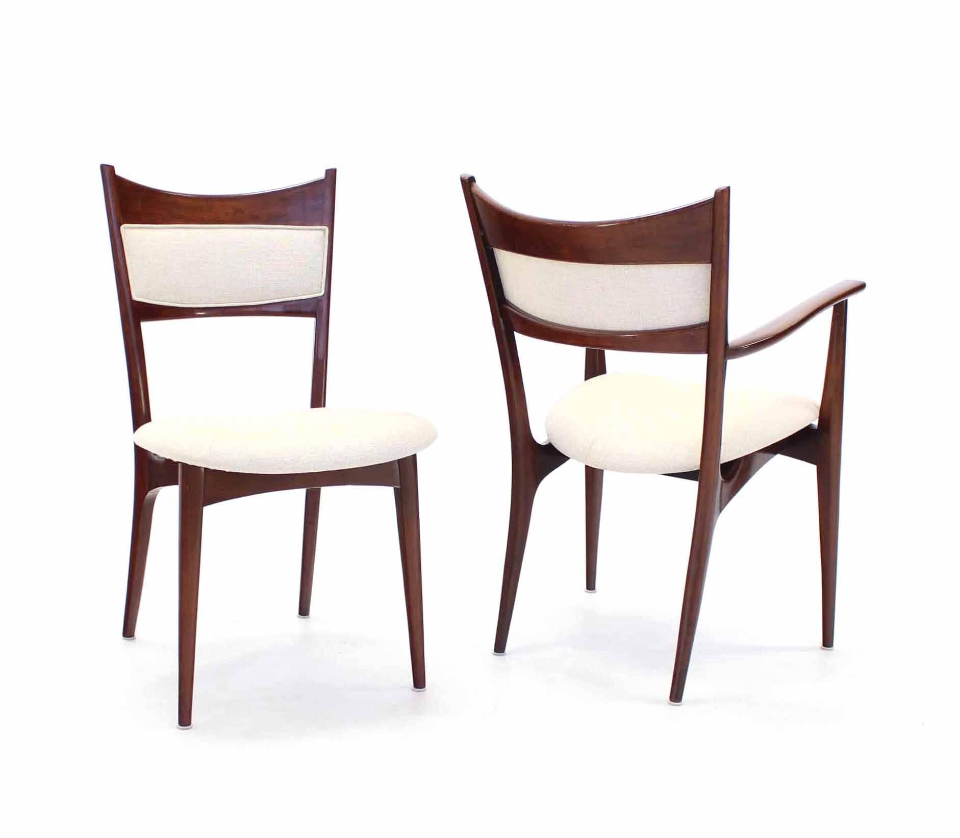 Linen Set of Six Italian Modern Dining Chairs with New Upholstery