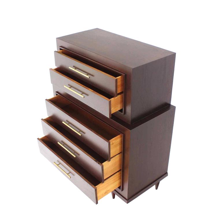 Five Drawer High Chest with Long Solid Brass Cylinder Pulls For Sale at