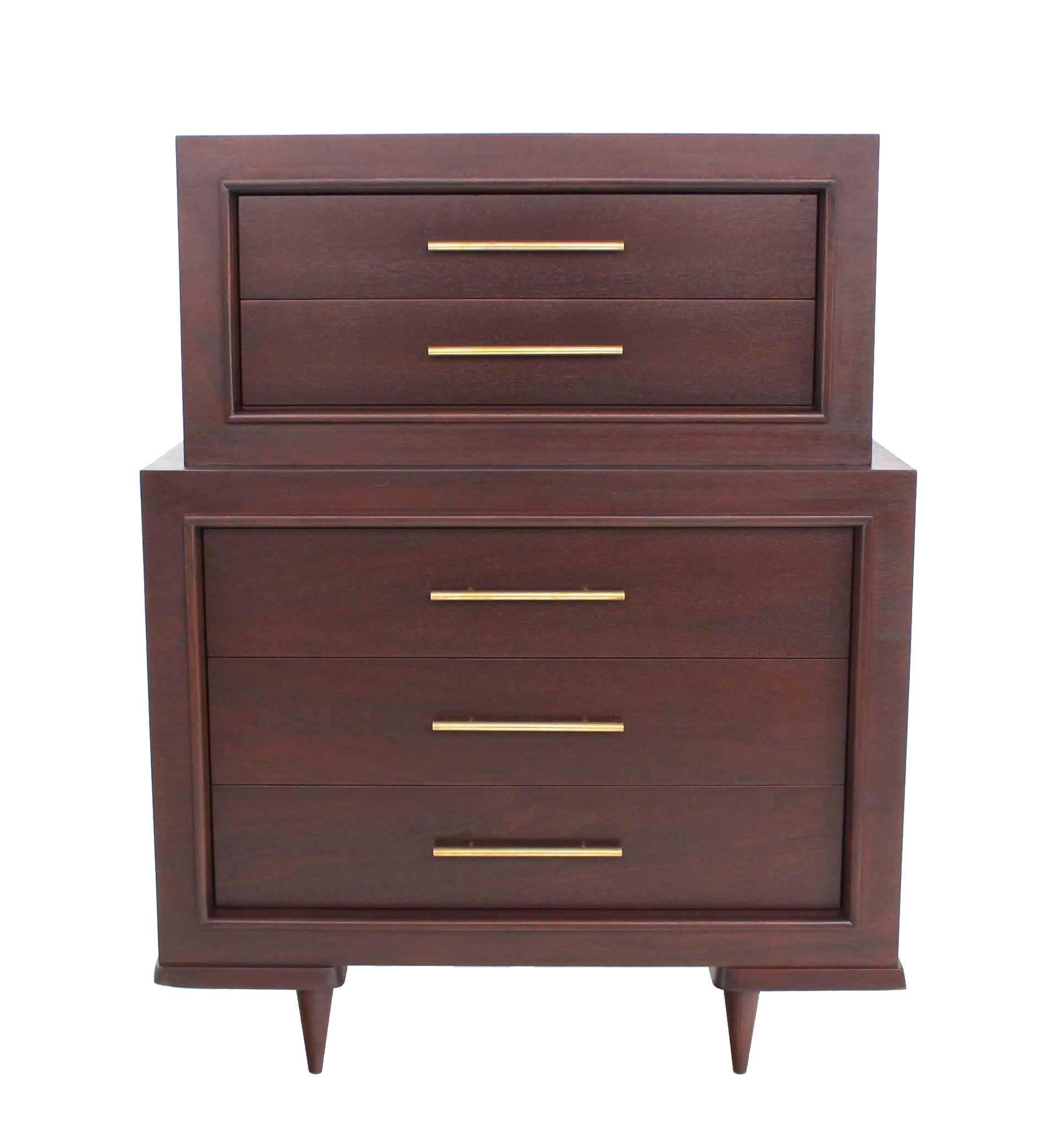 Five Drawer High Chest with Long Solid Brass Cylinder Pulls In Excellent Condition For Sale In Rockaway, NJ