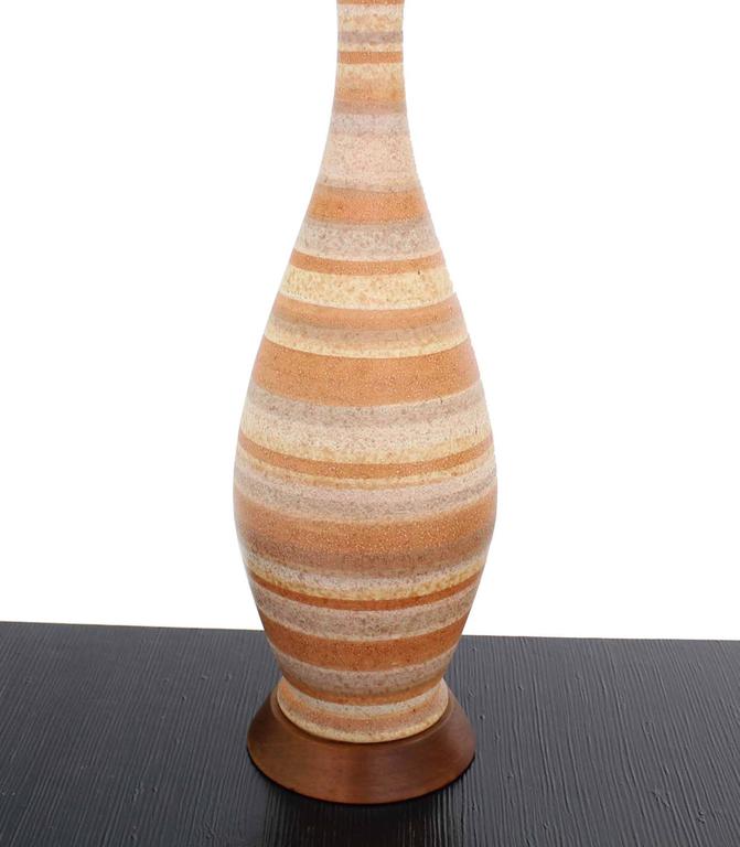 Pair of Vase Shape Art Pottery Table Lamps Turned Walnut Bases For Sale