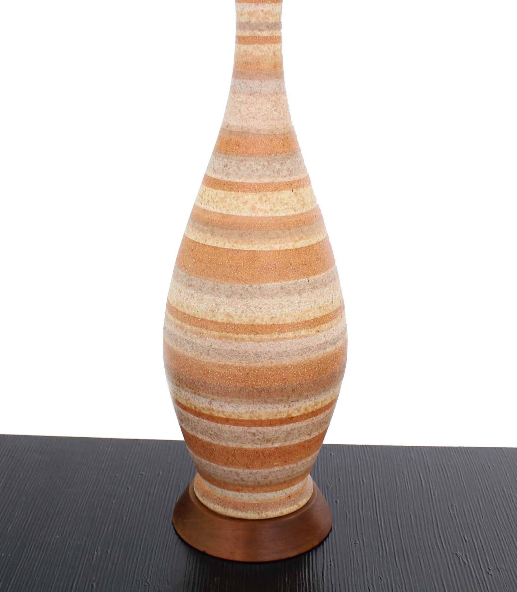 Ceramic Pair of Vase Shape Art Pottery Table Lamps Turned Walnut Bases