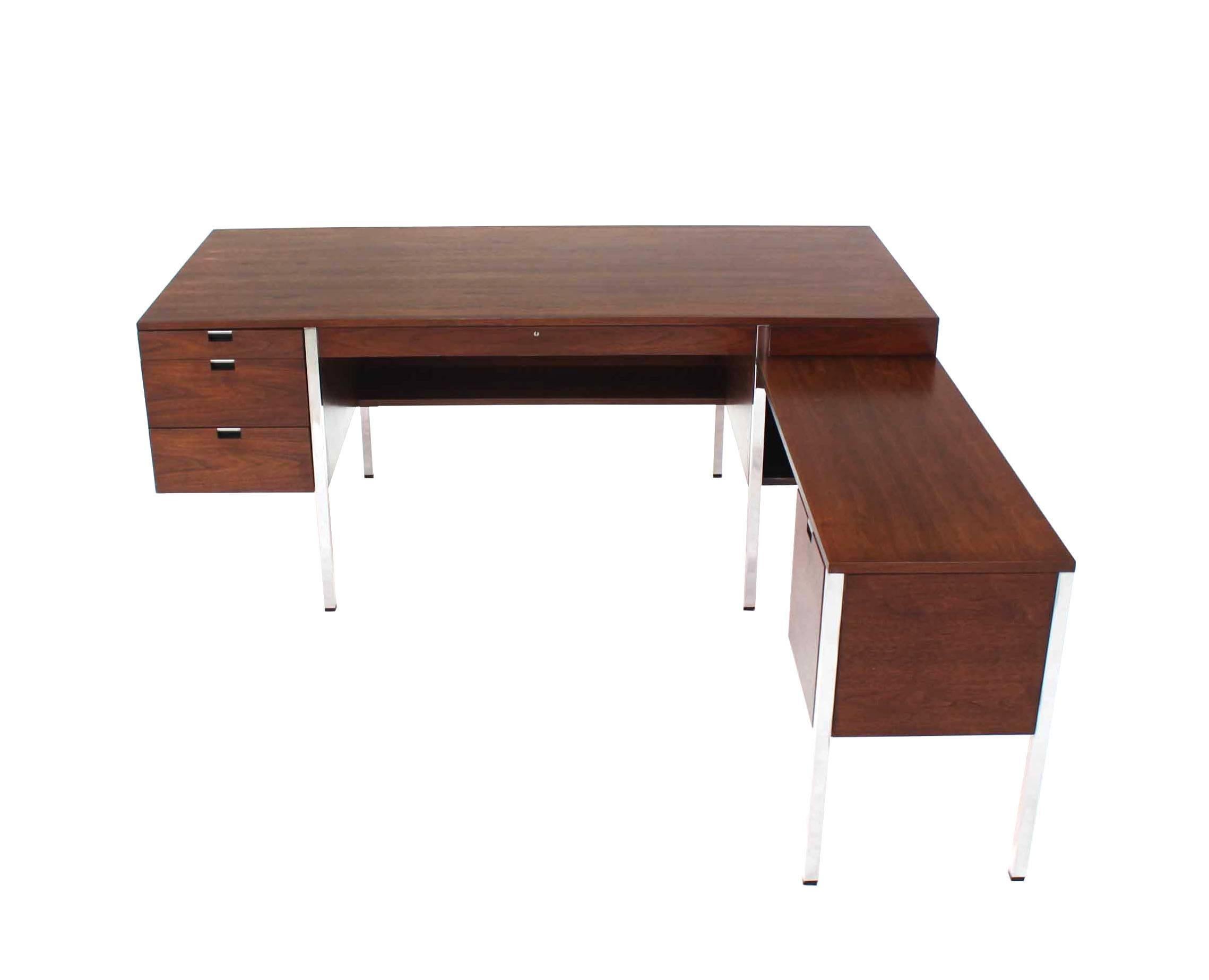 Lacquered Dunbar Large Walnut Executive Desk with Return For Sale