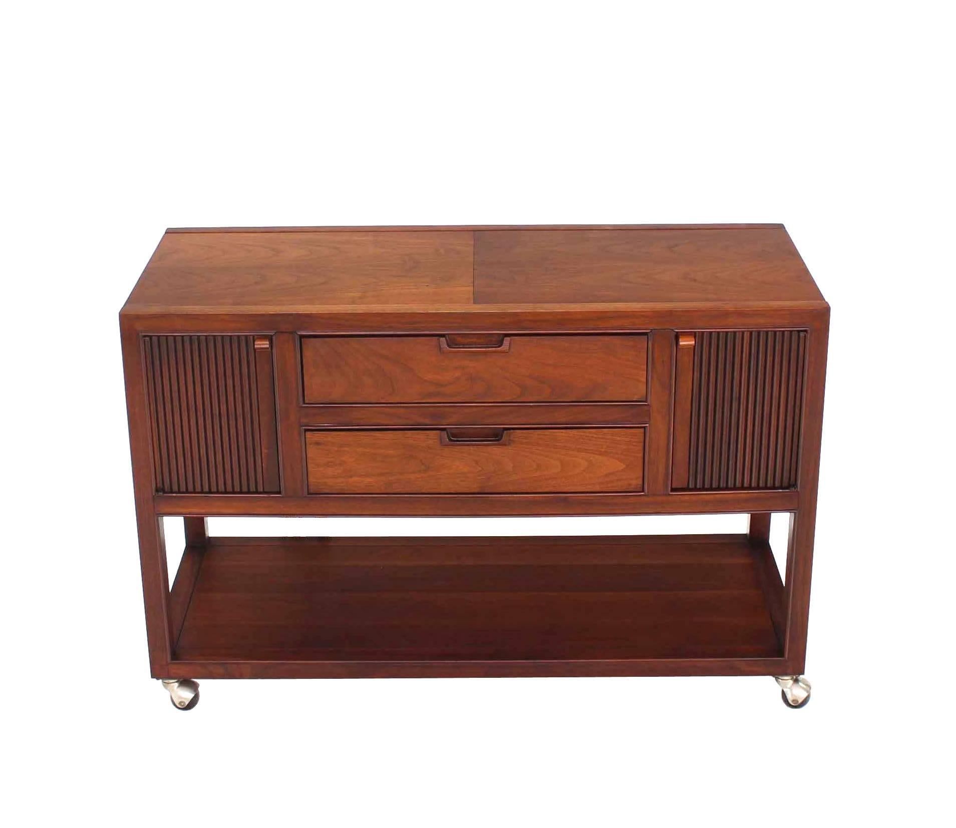American Walnut Server with Hidden Electric Dish Warmer For Sale