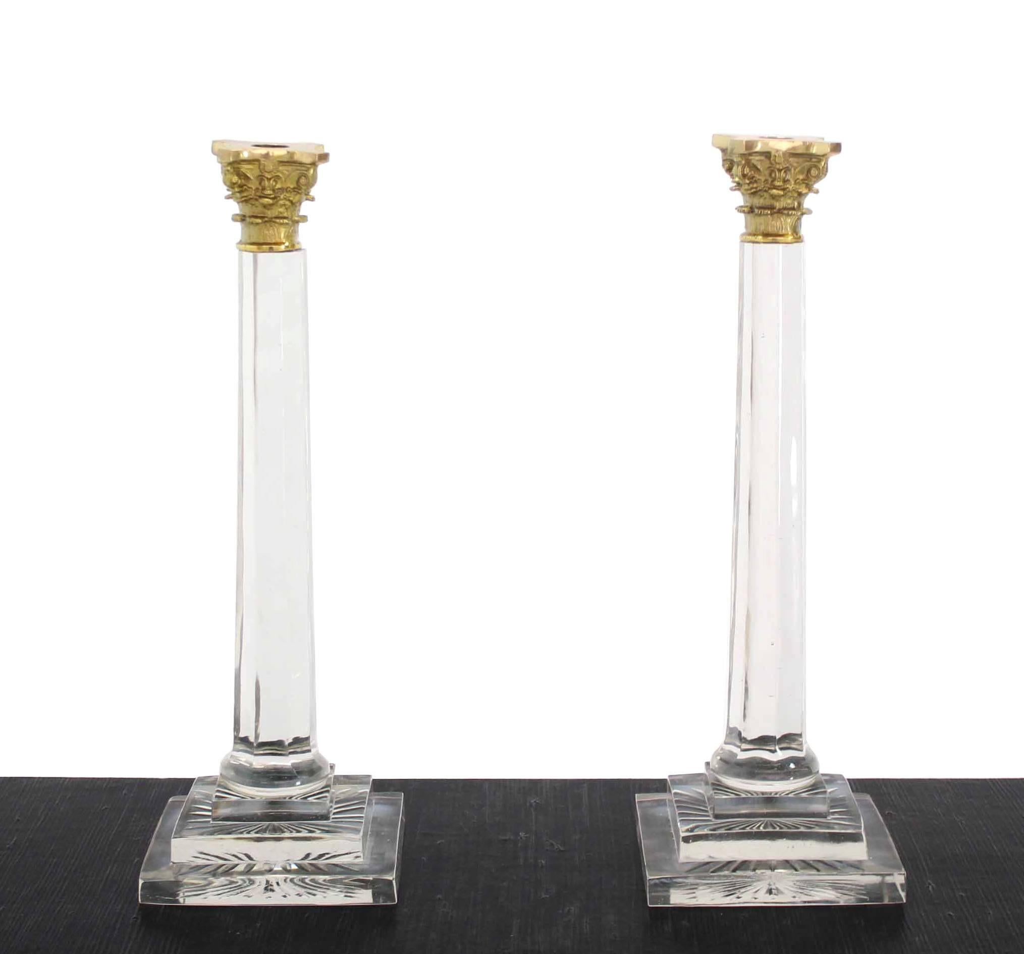 Pair of 20 inches  Tall Glass and Brass Candle Sticks 2