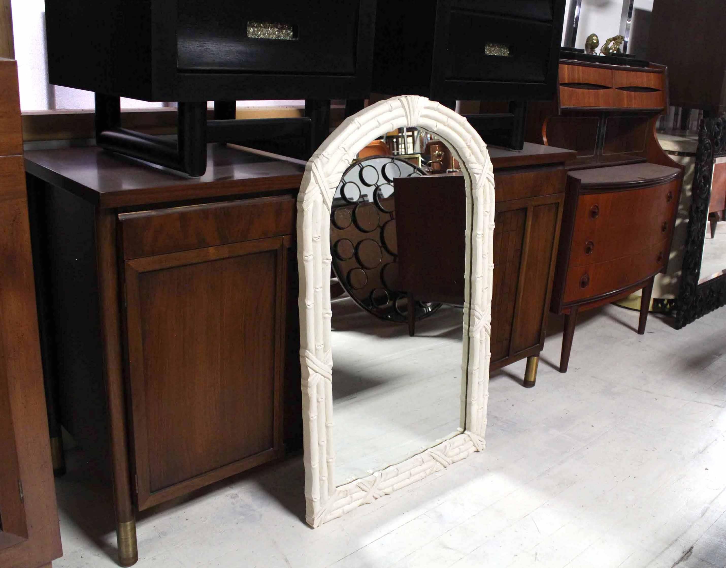  Mid-Century white lacquer faux bamboo mirror.